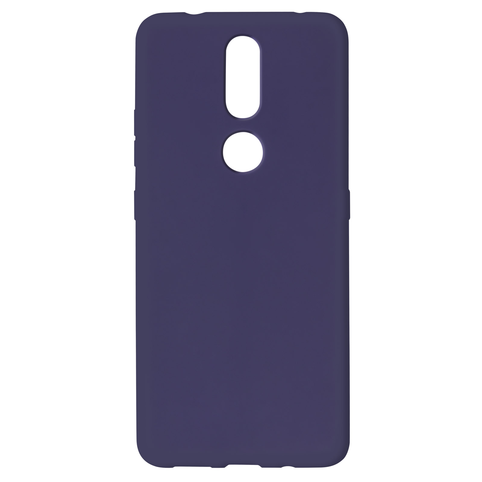 Custodia per telefono viola. La custodia ha ritagli per la fotocamera, il flash e i pulsanti.