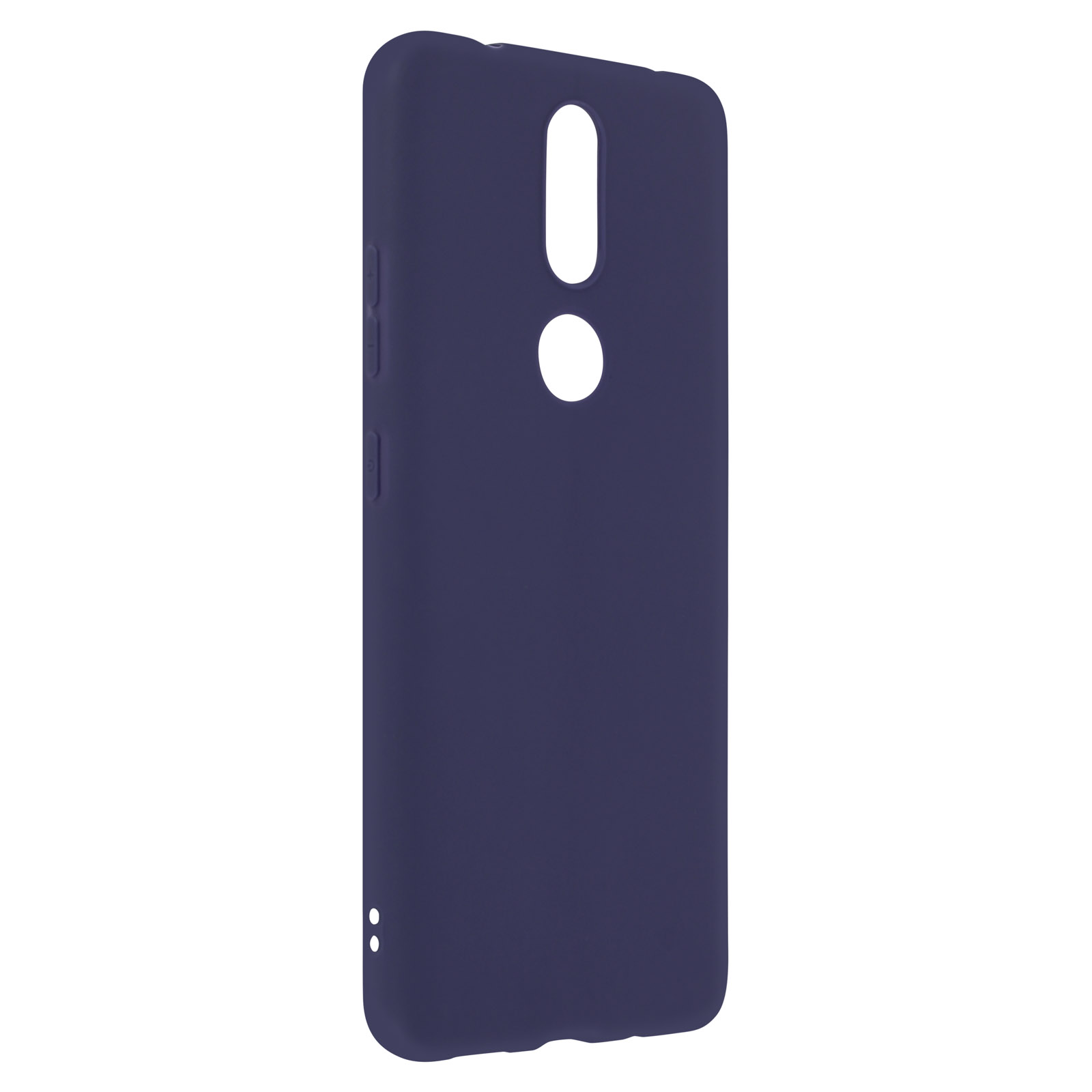 Una custodia per telefono blu scuro con ritagli.