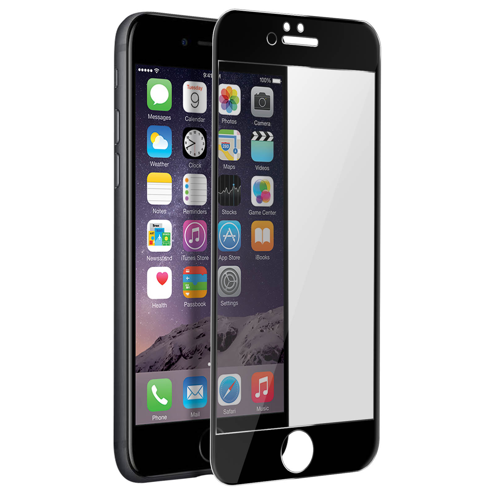 Glas-Folien(für 9H Gehärtetes AVIZAR Schutzfolie Glas Härtegrad, Rand mit 6S) Apple iPhone Schwarz
