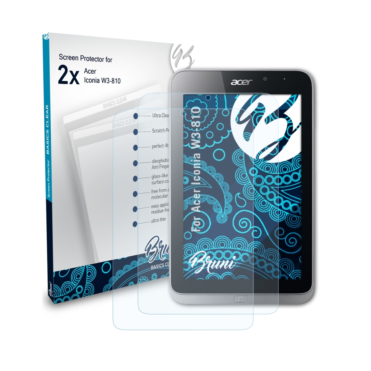 BRUNI 2x Basics-Clear Schutzfolie(für Acer Iconia W3-810)