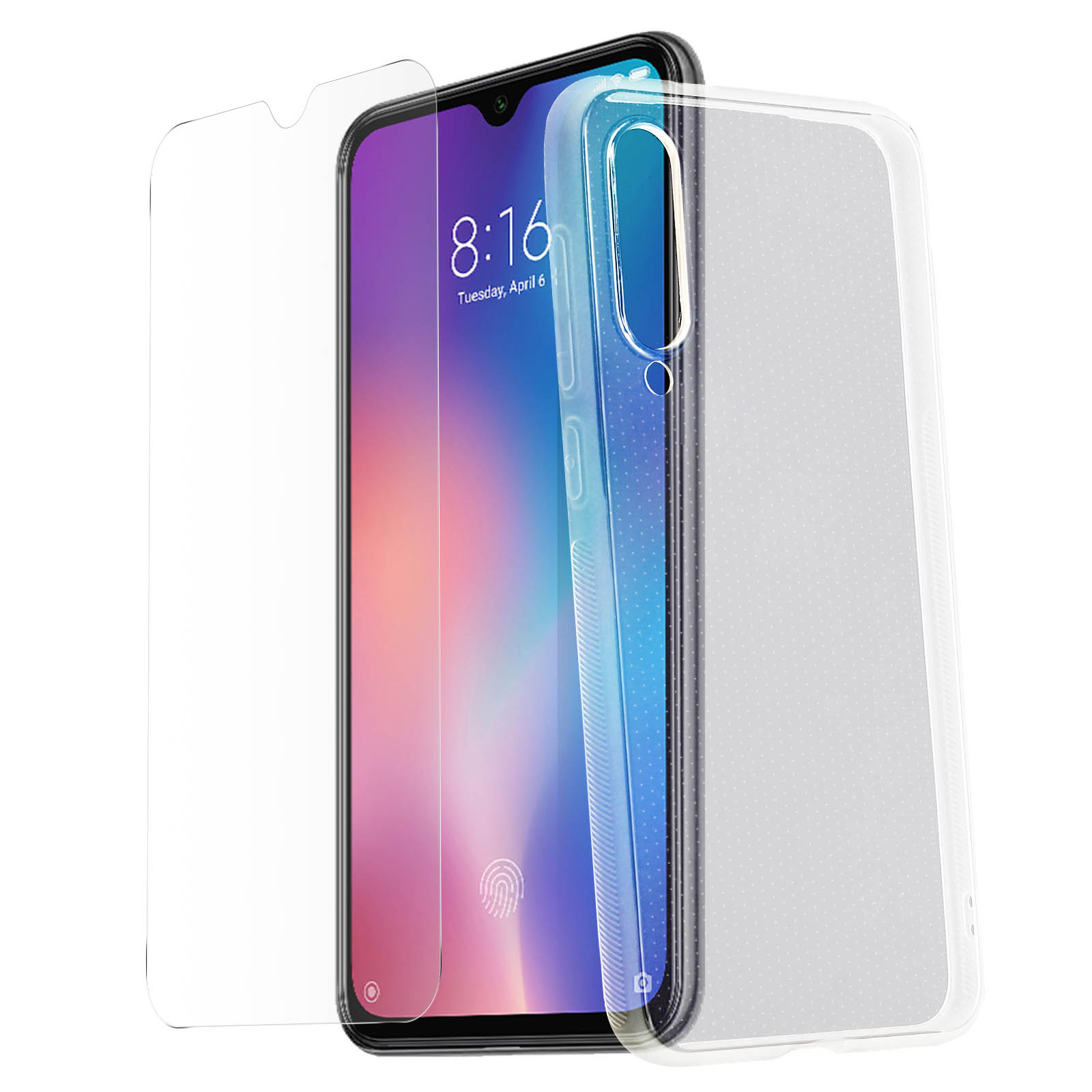 Telefono con protezione schermo e custodia. Lo schermo mostra informazioni.