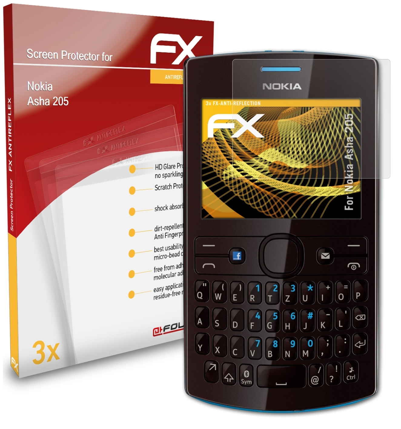 ATFOLIX 3x FX-Antireflex Asha 205) Nokia Displayschutz(für