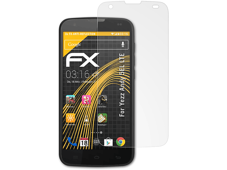 ATFOLIX 3x FX-Antireflex Displayschutz(für Yezz Andy LTE) 5EL