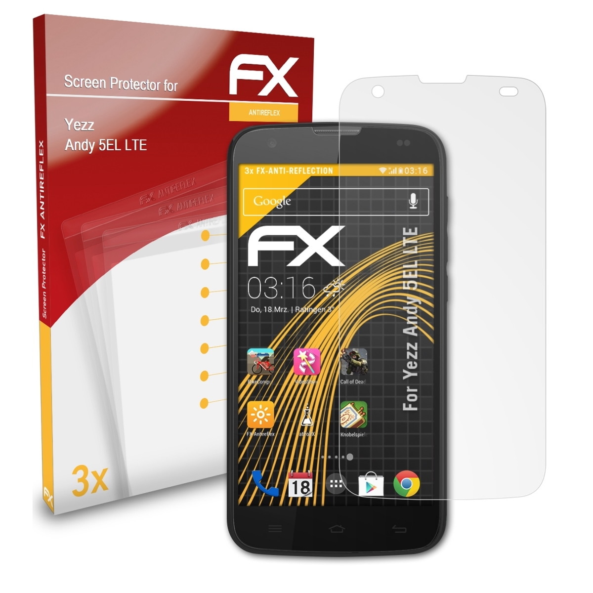 ATFOLIX 3x Displayschutz(für Andy Yezz LTE) 5EL FX-Antireflex