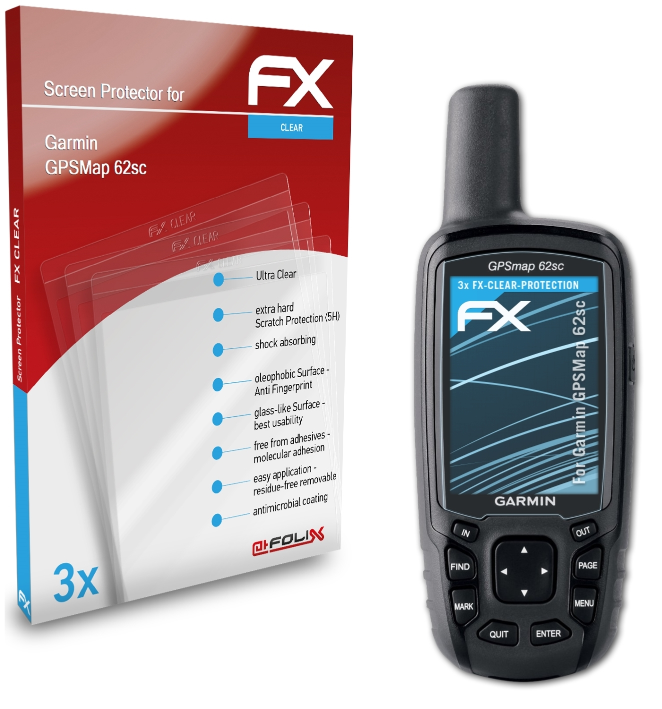 FX-Clear 3x 62sc) Displayschutz(für Garmin ATFOLIX GPSMap