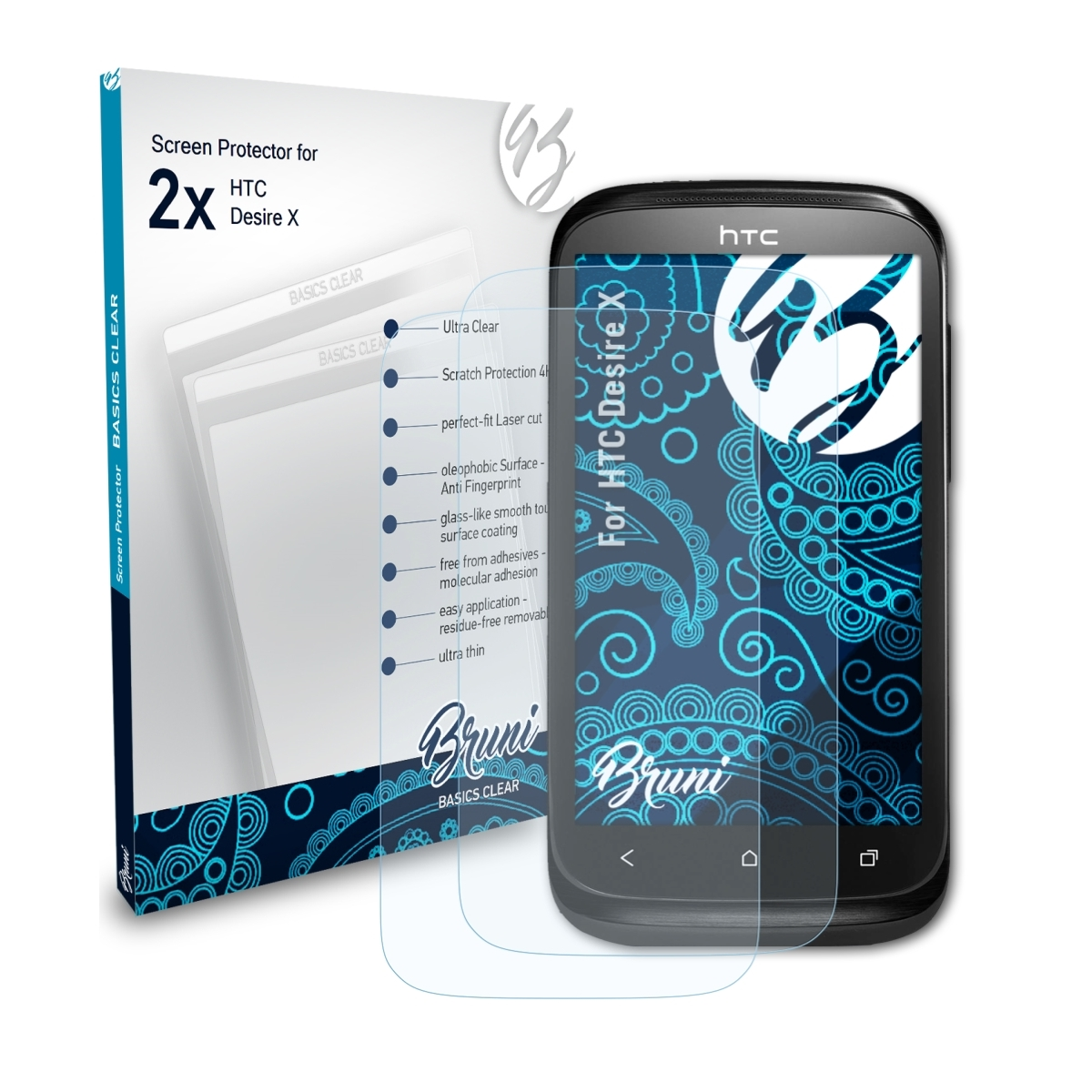 BRUNI Desire HTC X) Basics-Clear 2x Schutzfolie(für