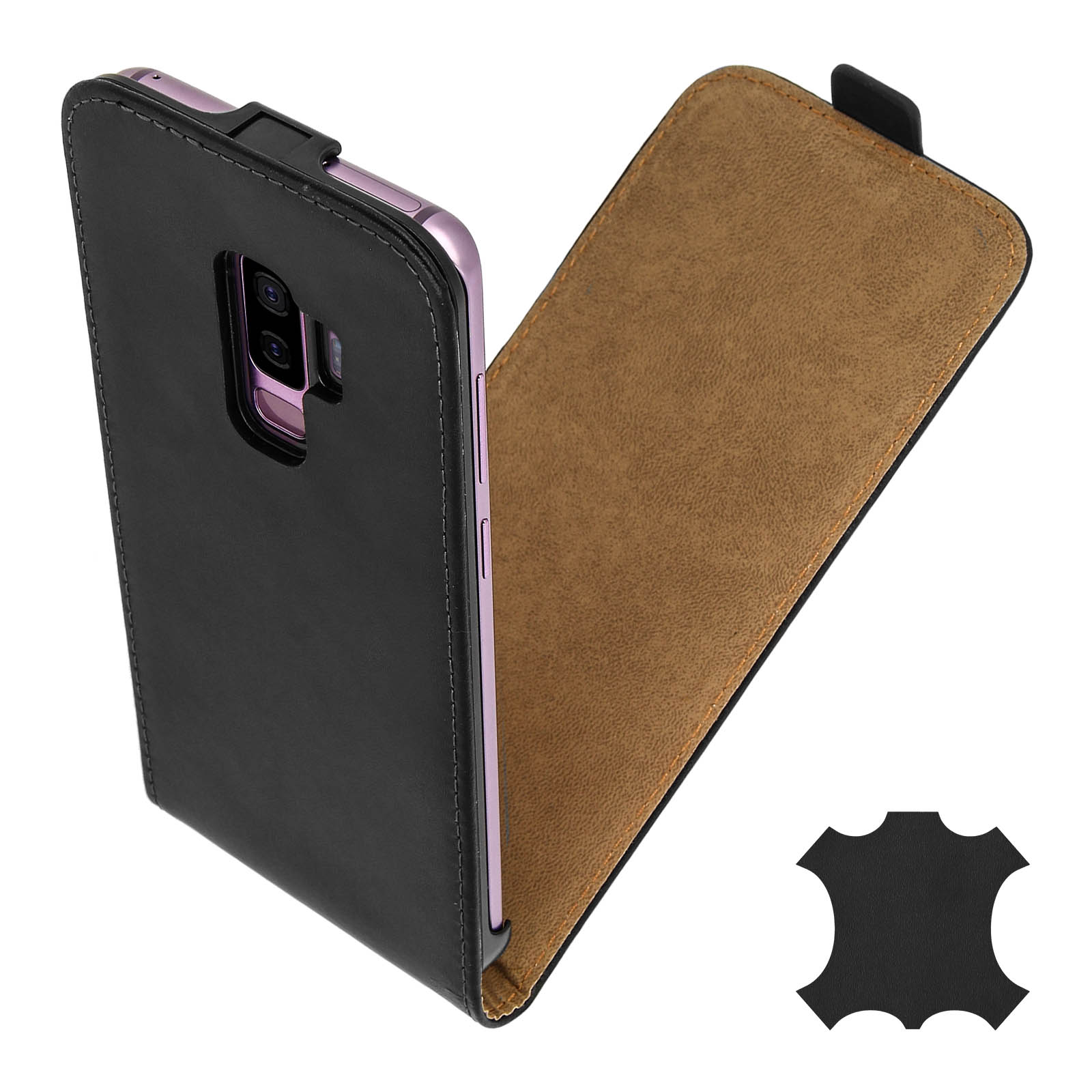 AVIZAR Leaflip Series Handytasche aus Leder, Holster, Samsung, Galaxy S9  Plus, Schwarz