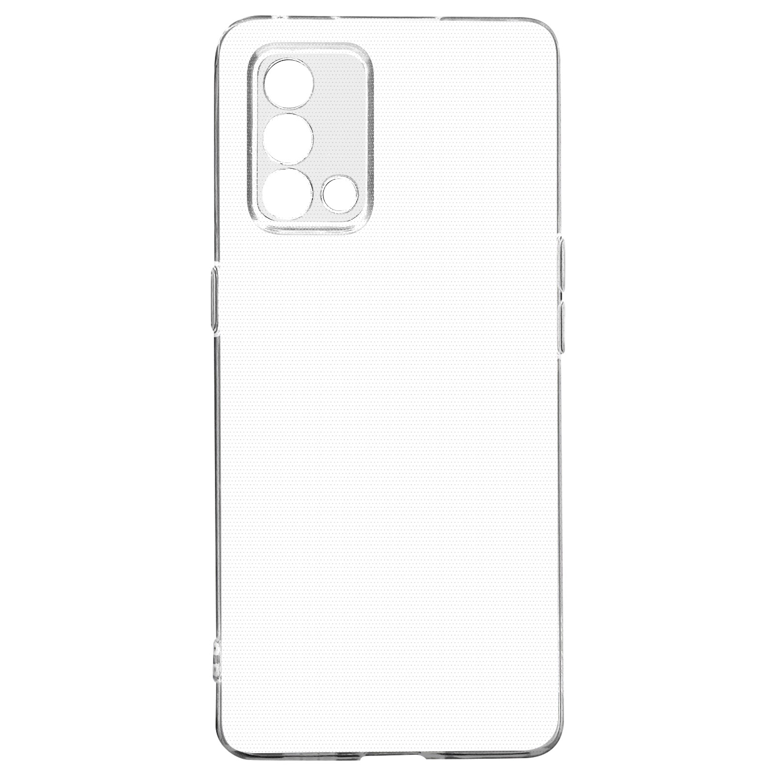 Custodia trasparente per telefono con motivo a pois e ritaglio per fotocamera.
