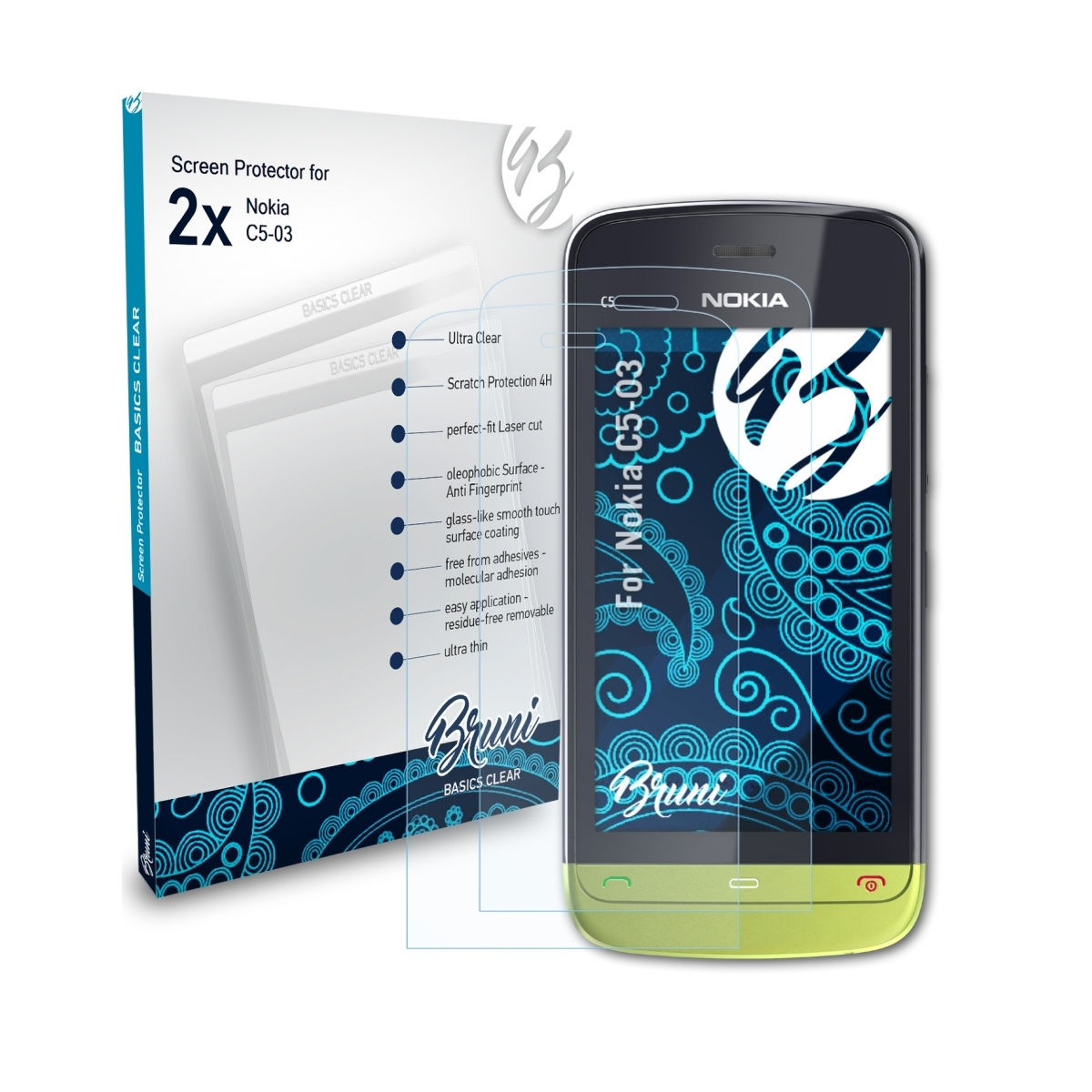 BRUNI Basics-Clear Nokia C5-03) 2x Schutzfolie(für