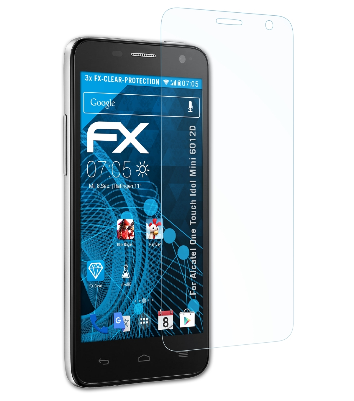 ATFOLIX 3x Displayschutz(für Idol One Touch FX-Clear Alcatel Mini (6012D))