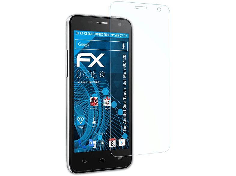 ATFOLIX 3x FX-Clear Displayschutz(für Alcatel One Touch Idol Mini (6012D))