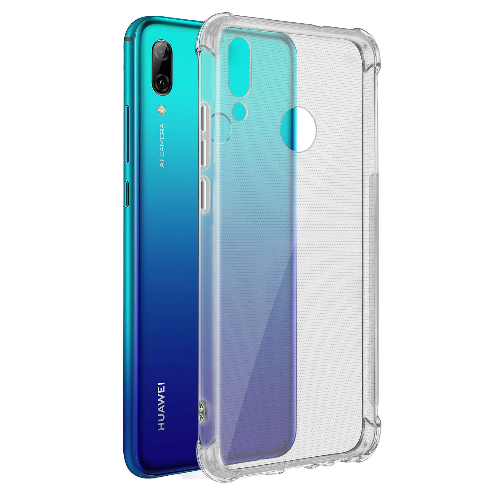 Un telefono con una custodia trasparente, con il telefono stesso visibile sullo sfondo.