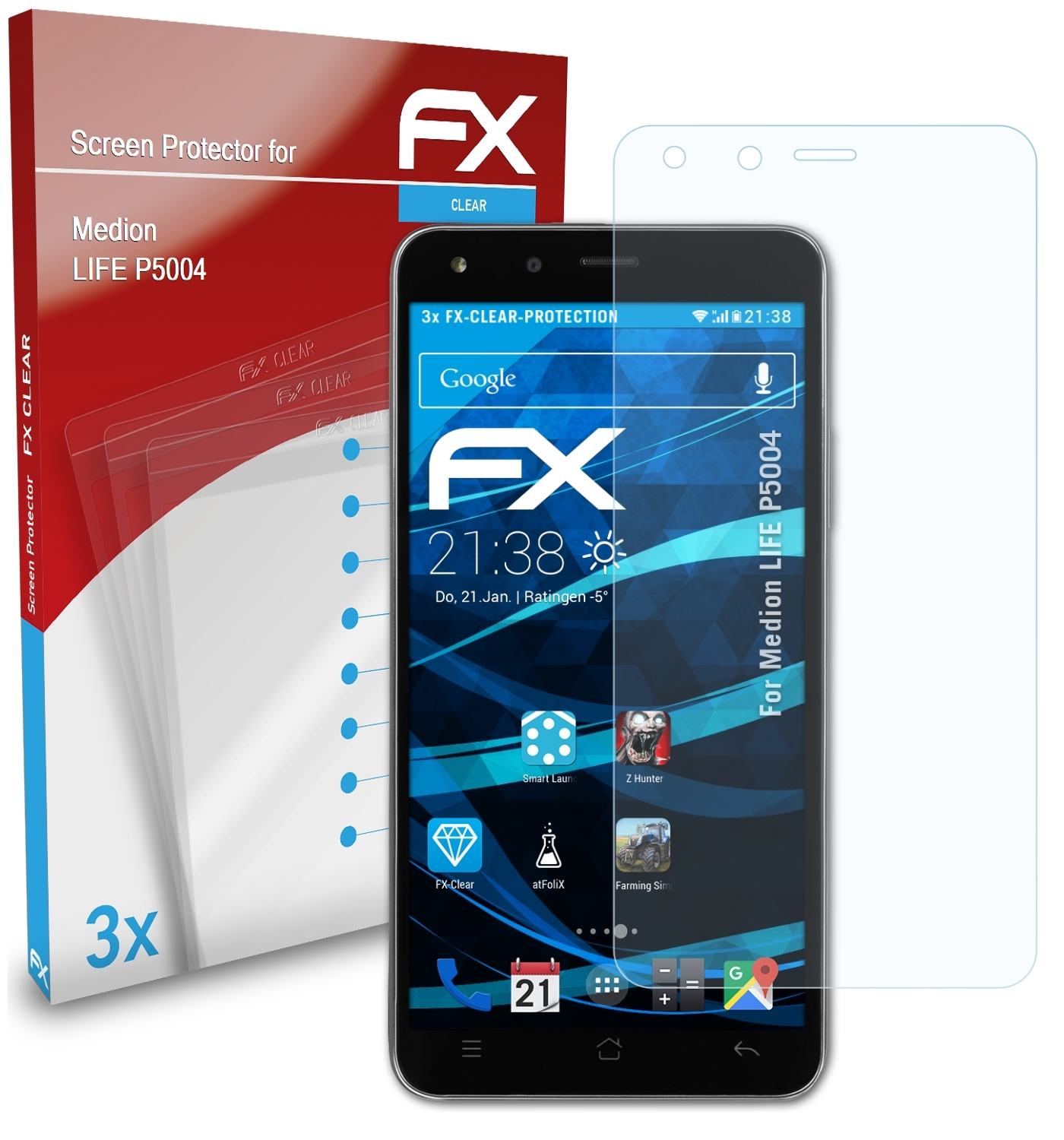 ATFOLIX 3x P5004) LIFE Displayschutz(für Medion FX-Clear