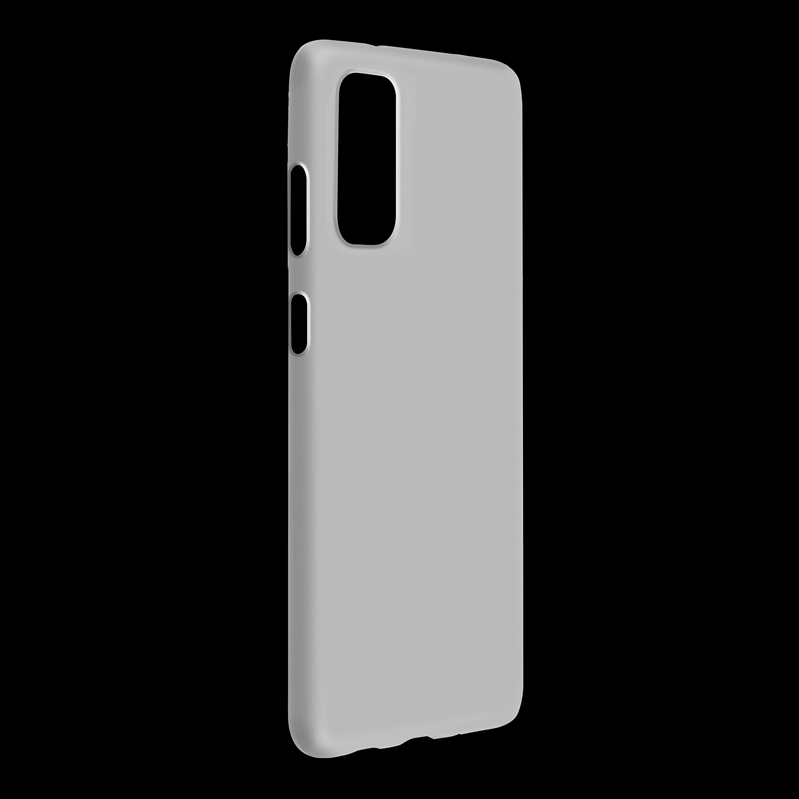 Un étui de téléphone gris clair. L'étui a un design rectangulaire simple.