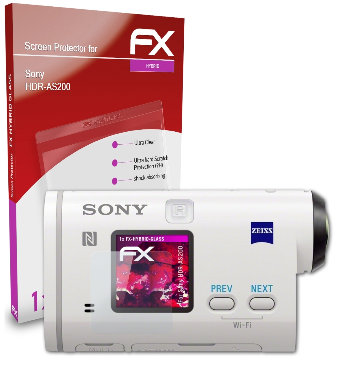 ATFOLIX FX-Hybrid-Glass Schutzglas(für Sony HDR-AS200)