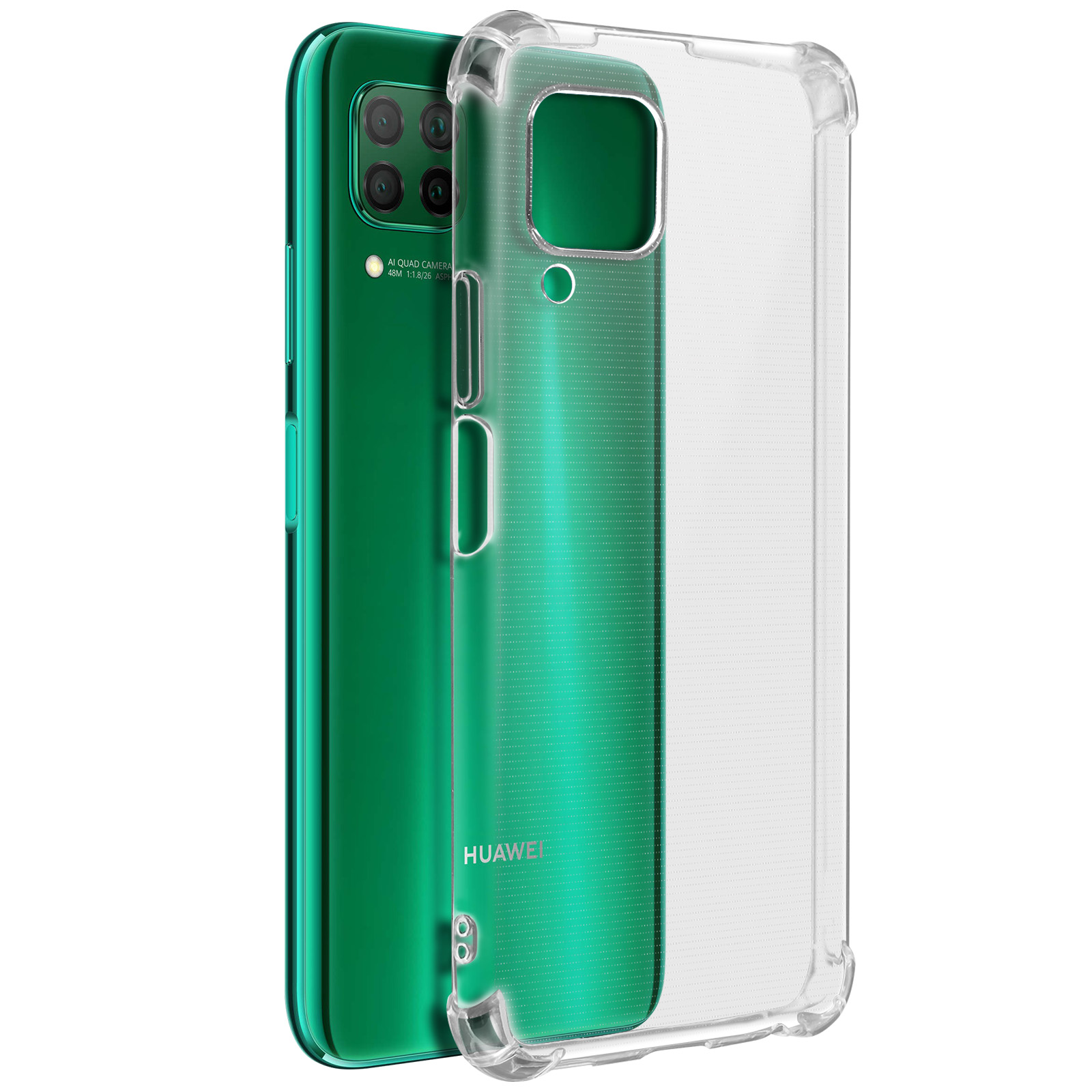 Telefono verde con custodia trasparente.