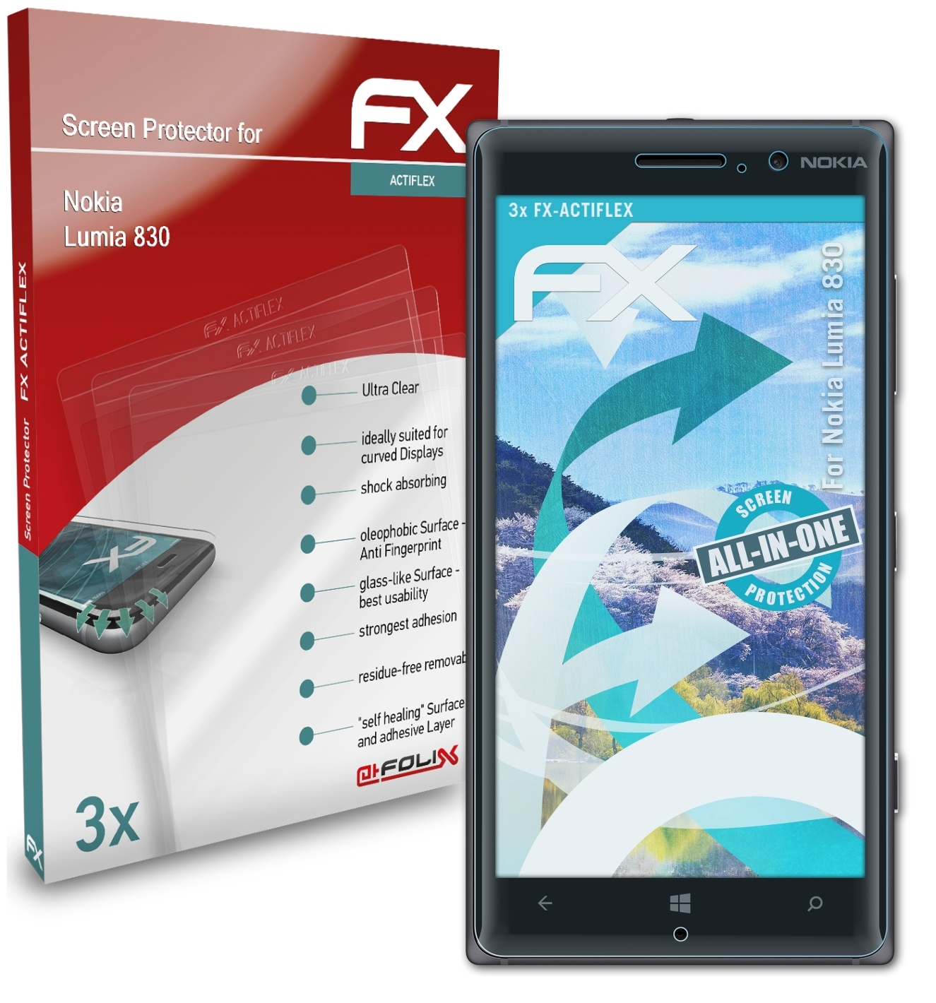 ATFOLIX 3x 830) Displayschutz(für Nokia Lumia FX-ActiFleX
