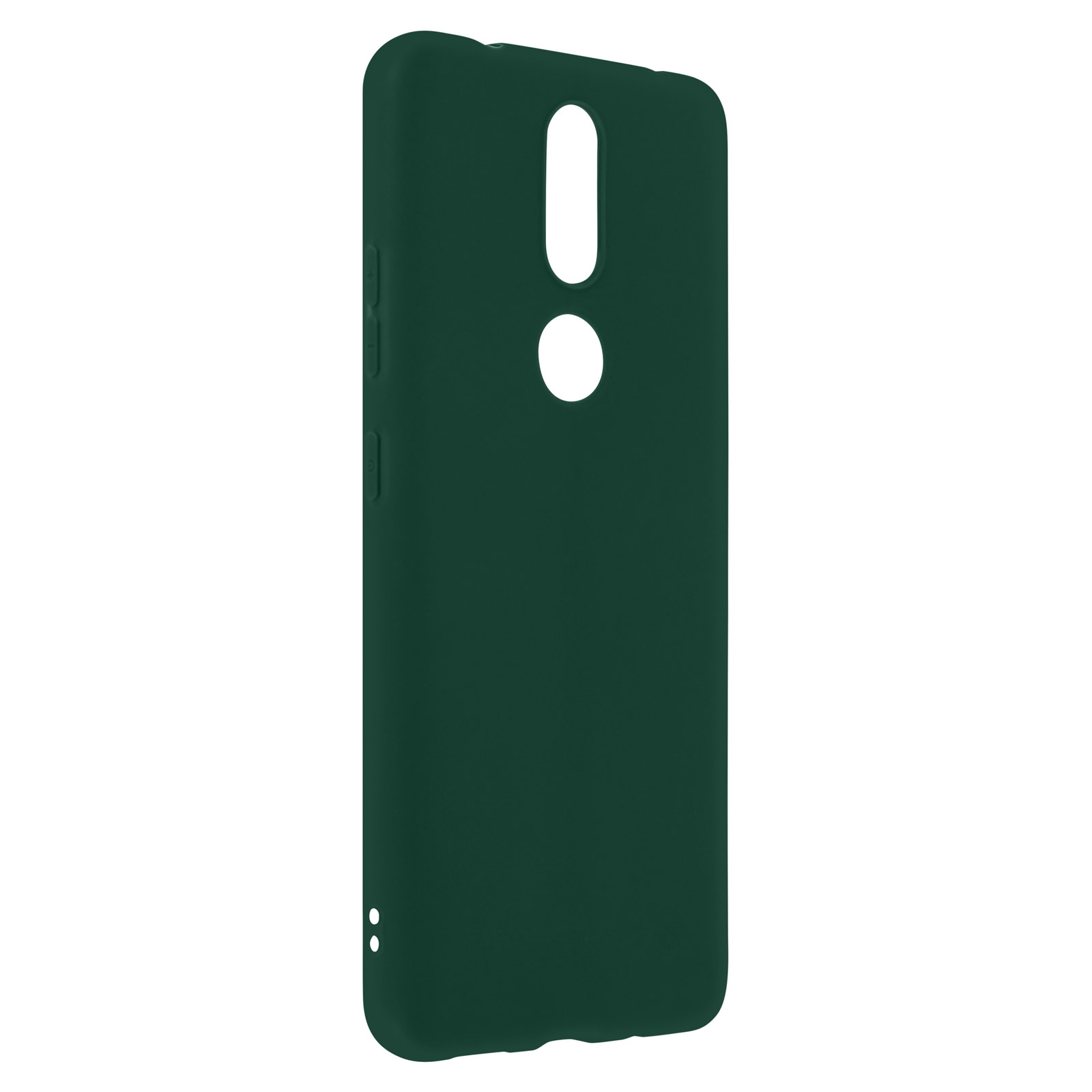 Custodia per telefono verde. La custodia è verde e ha un foro per la fotocamera.