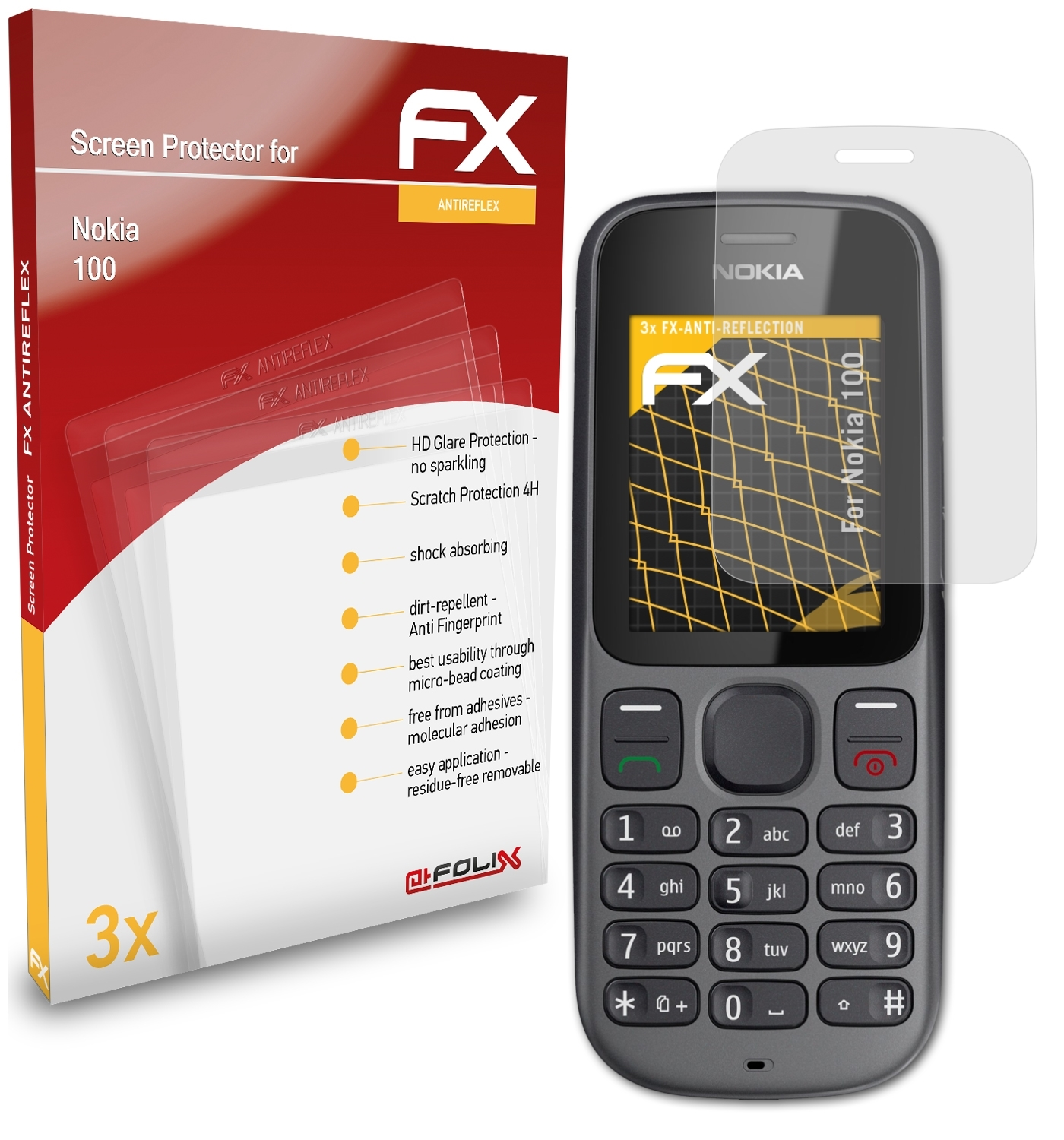 ATFOLIX 3x FX-Antireflex 100) Nokia Displayschutz(für
