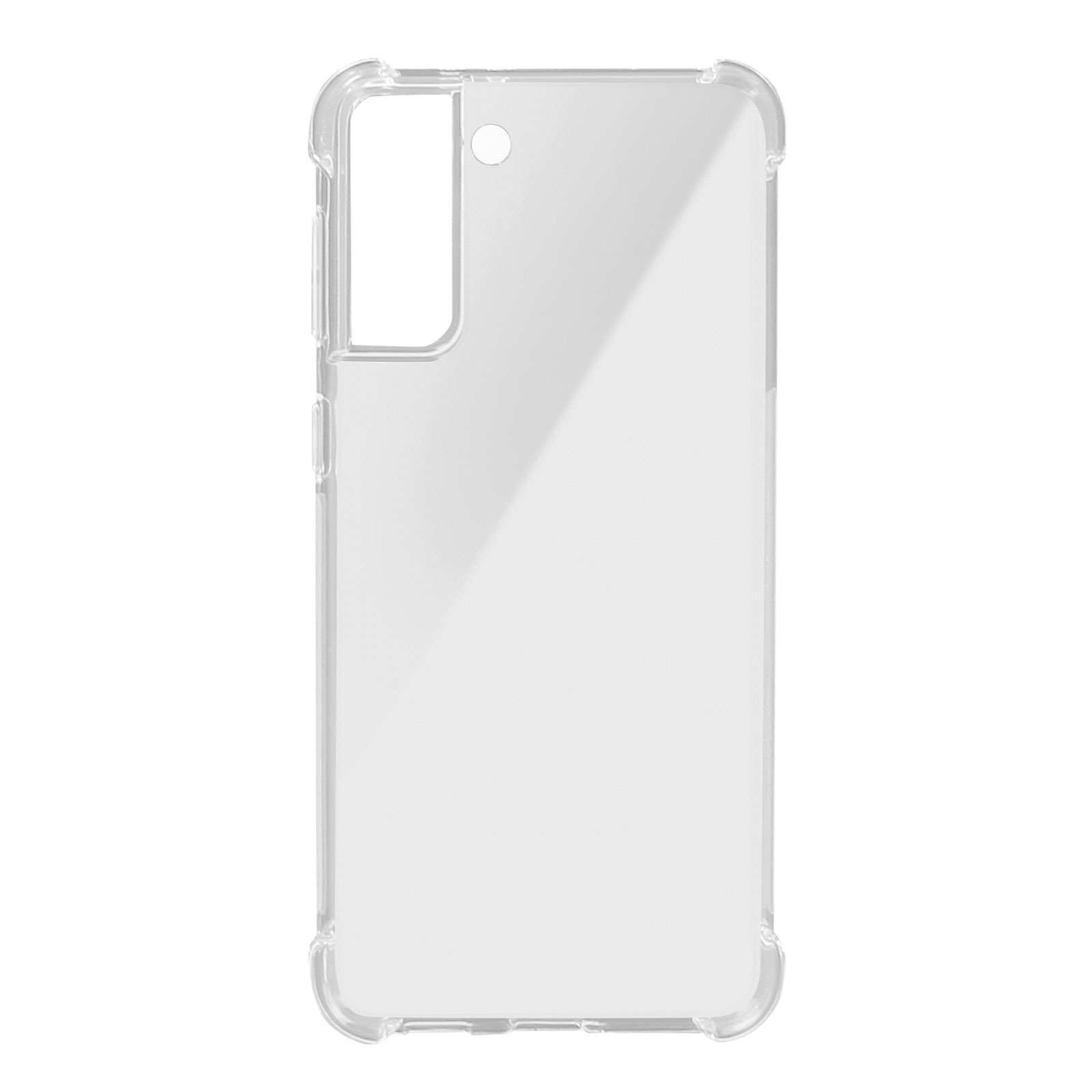 Custodia per telefono trasparente. Ha ritagli per fotocamera e pulsanti, con retro e cornice trasparenti.