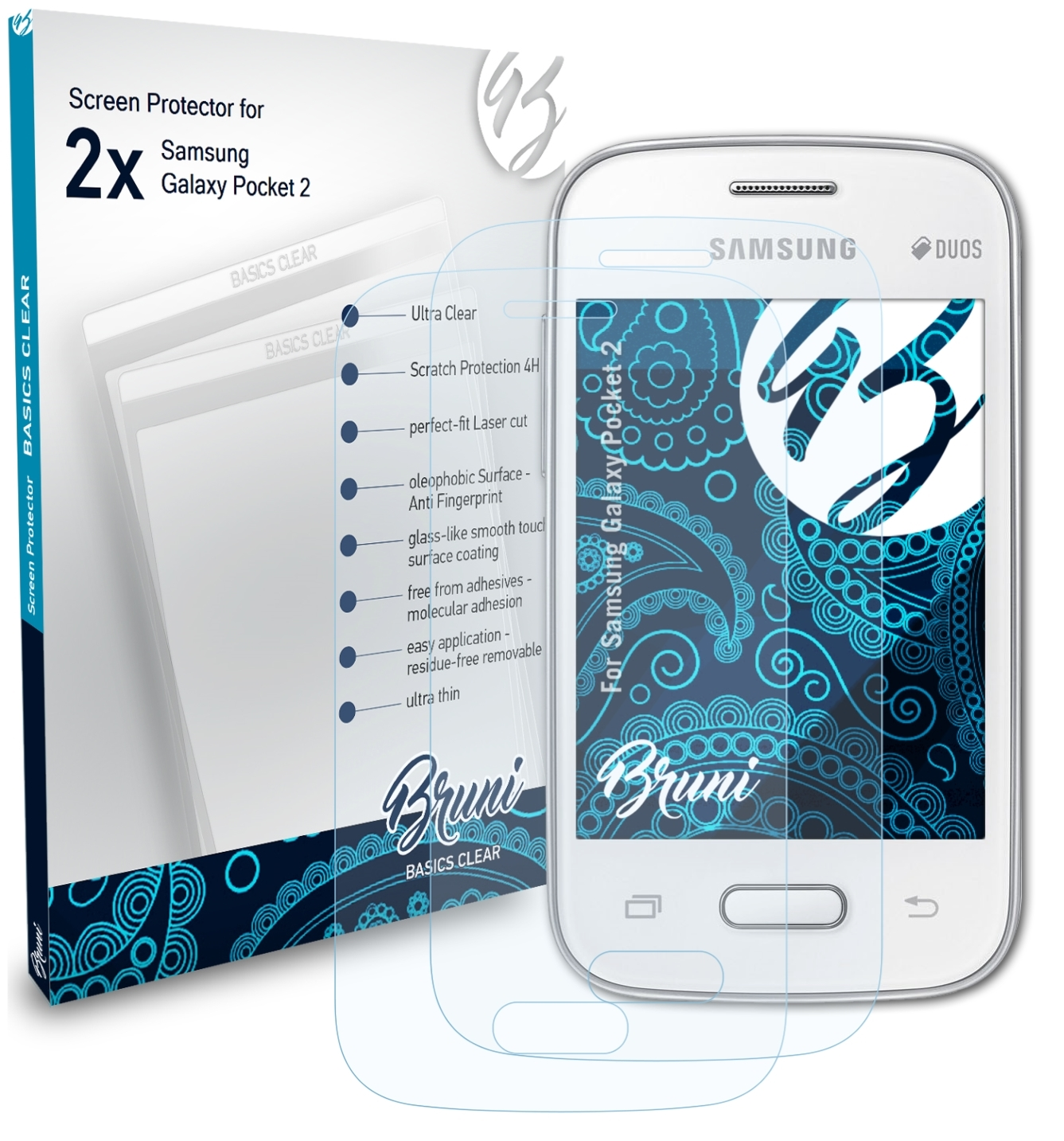 BRUNI 2x Basics-Clear Schutzfolie(für Pocket Samsung Galaxy 2)