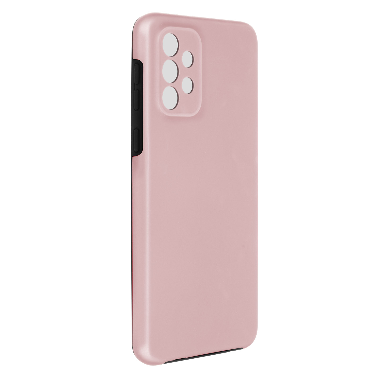 Coque de téléphone rose avec découpes pour caméra. La coque a un design en relief.