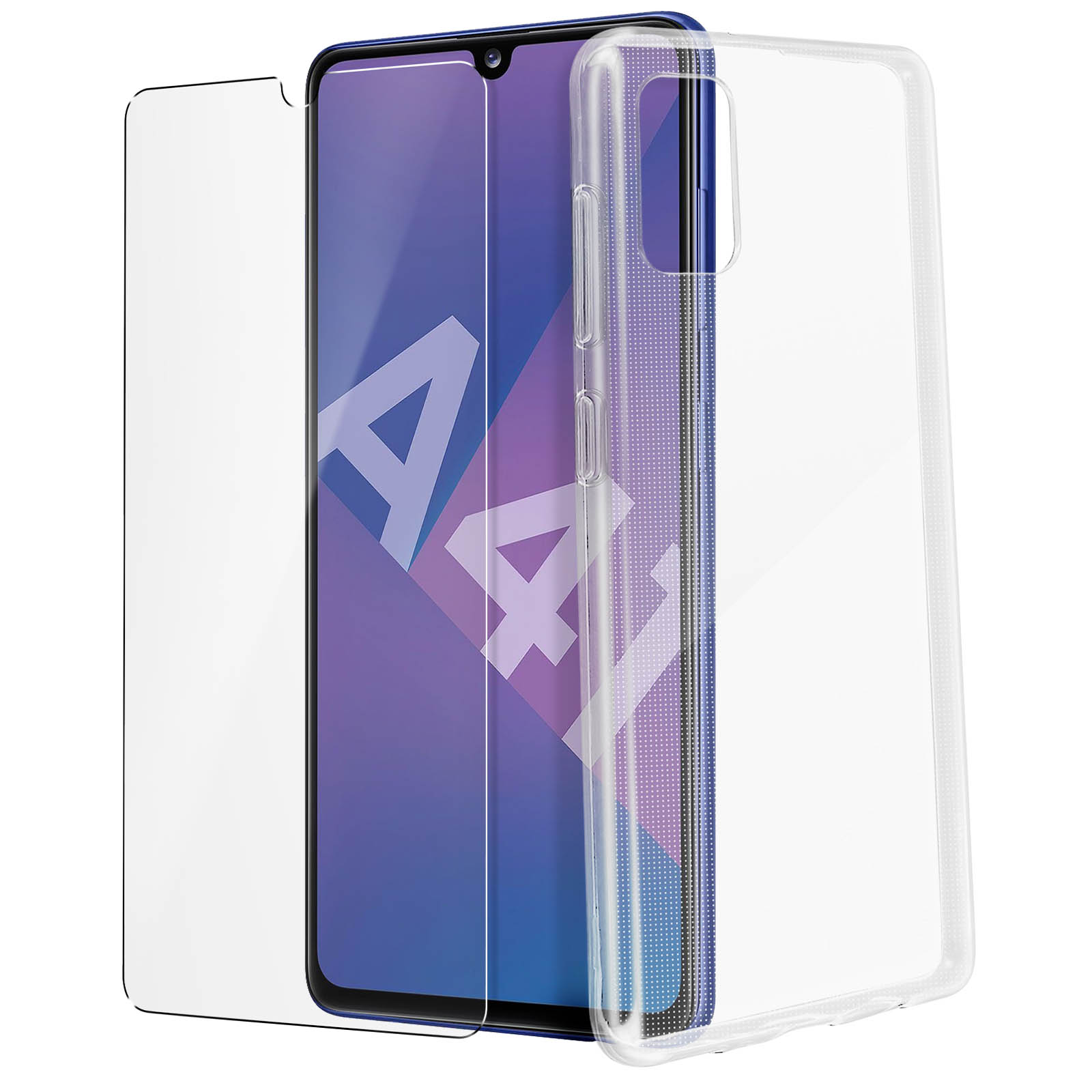Un proteggi schermo e una cover trasparente. Lo schermo del telefono è visibile.