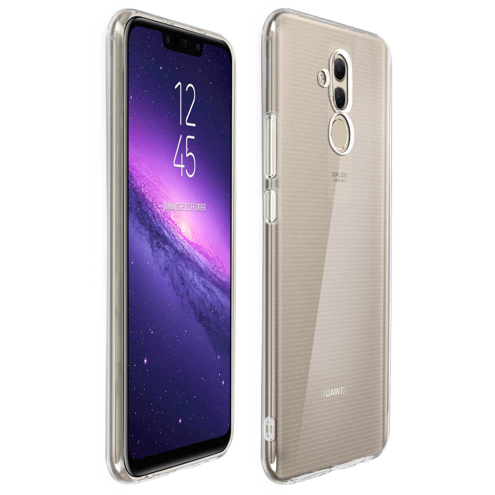 Ein Telefon mit Hülle. Das Telefon ist links, die Hülle rechts. Die Hülle ist transparent.