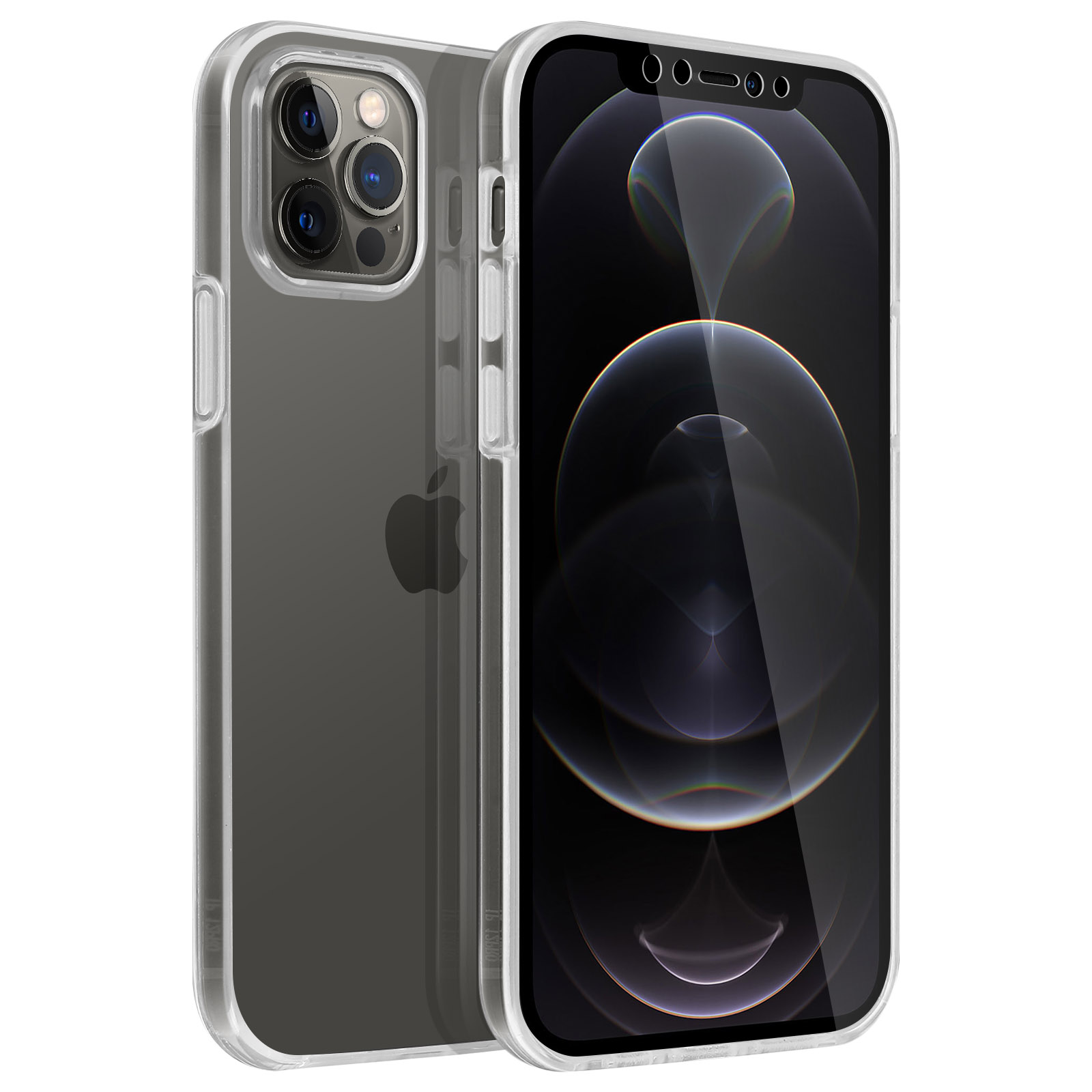 Twee doorzichtige telefoonhoesjes, één op de telefoon, één ernaast.
