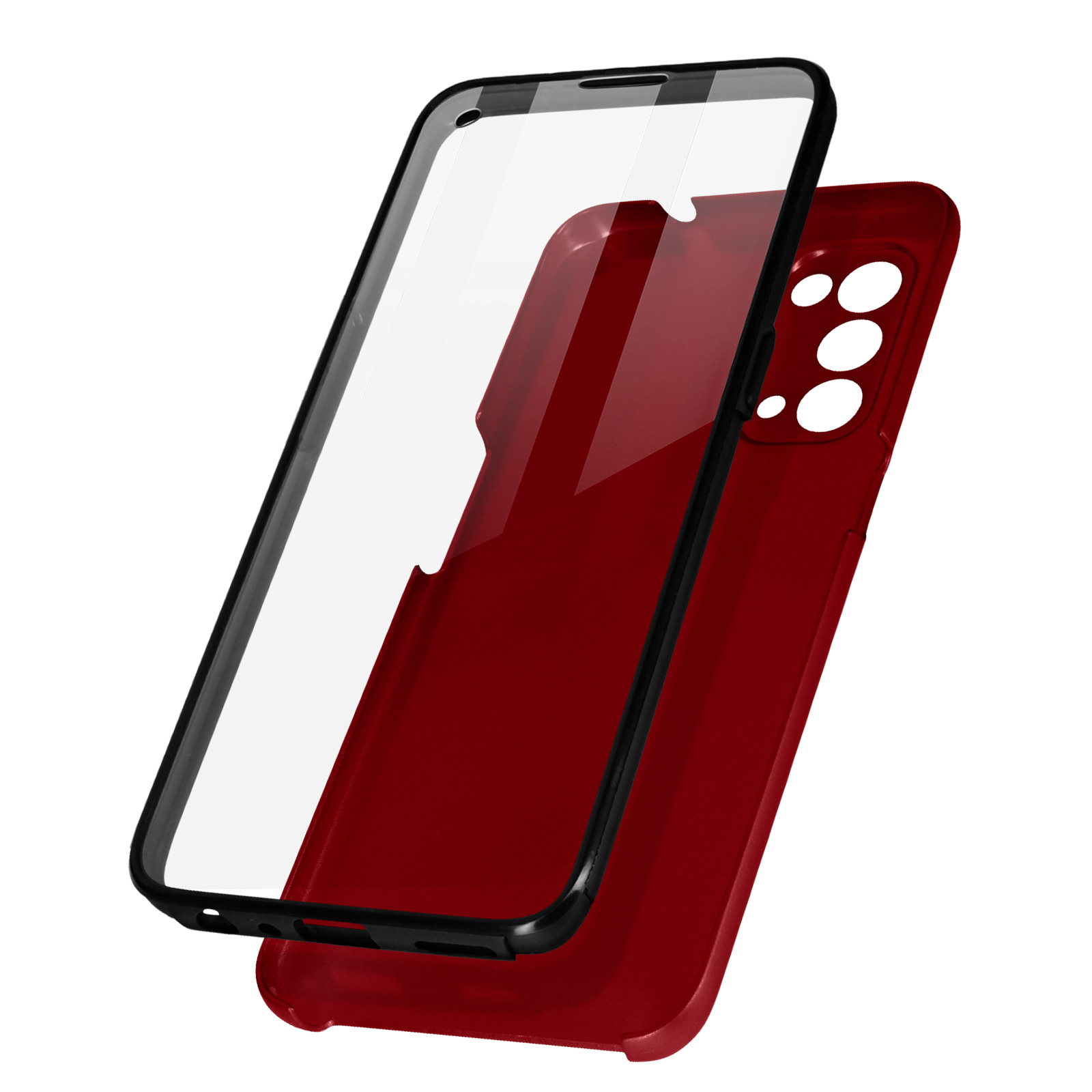 Custodia rossa per telefono e protezione schermo. La custodia è rossa, la protezione schermo è trasparente.