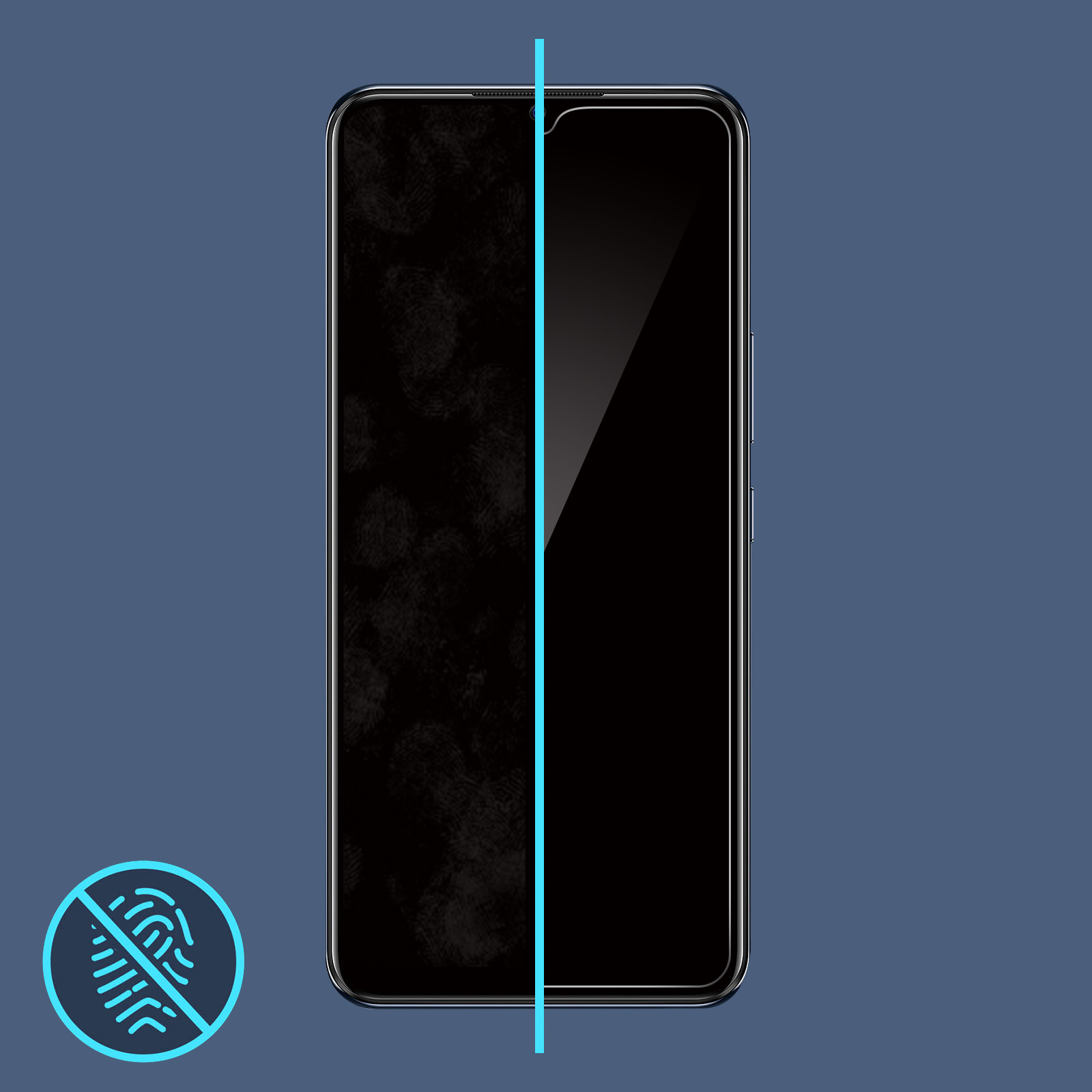 Uno schermo del telefono con un test di rivestimento resistente alle impronte digitali.