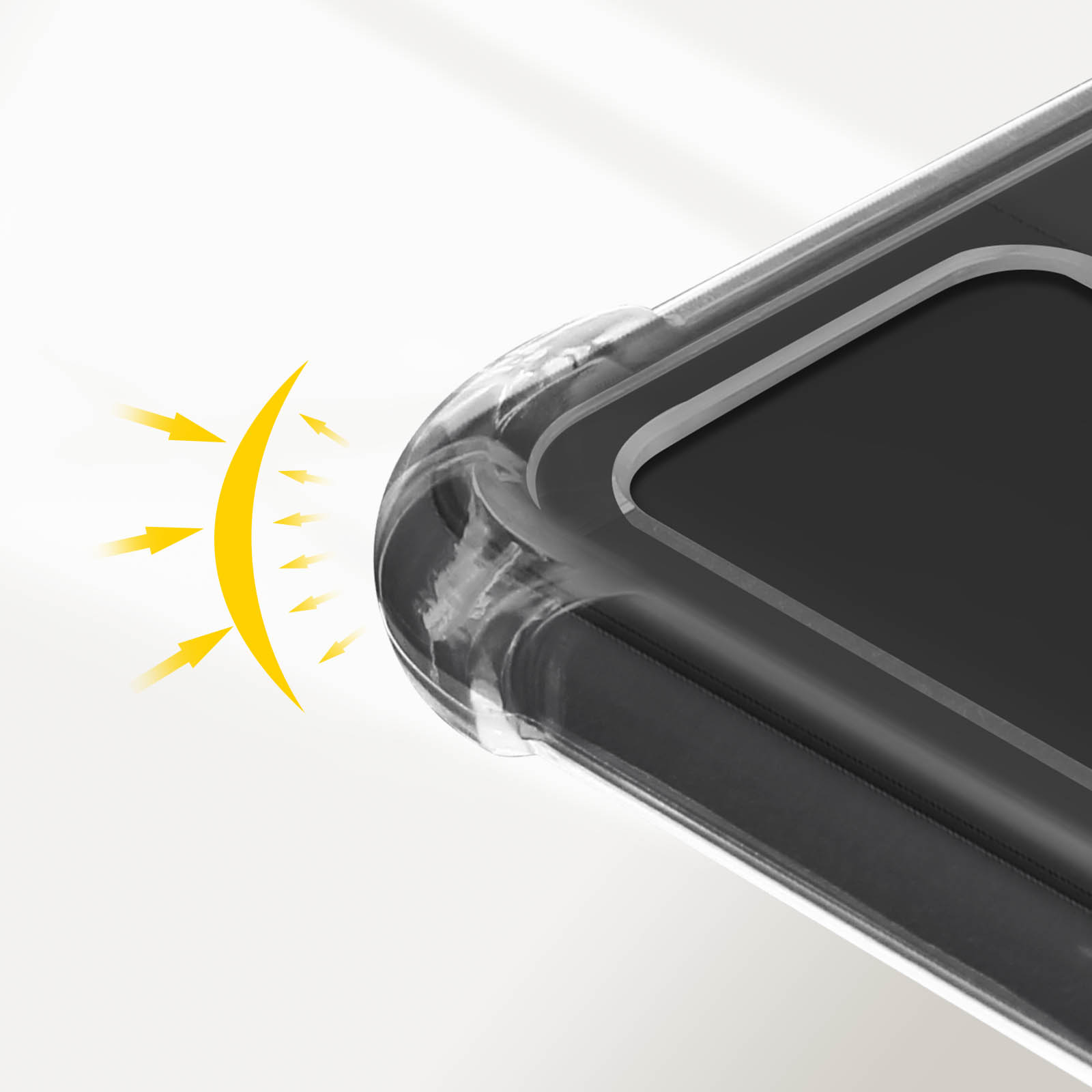 Primo piano dell'angolo di una custodia con effetto luce.