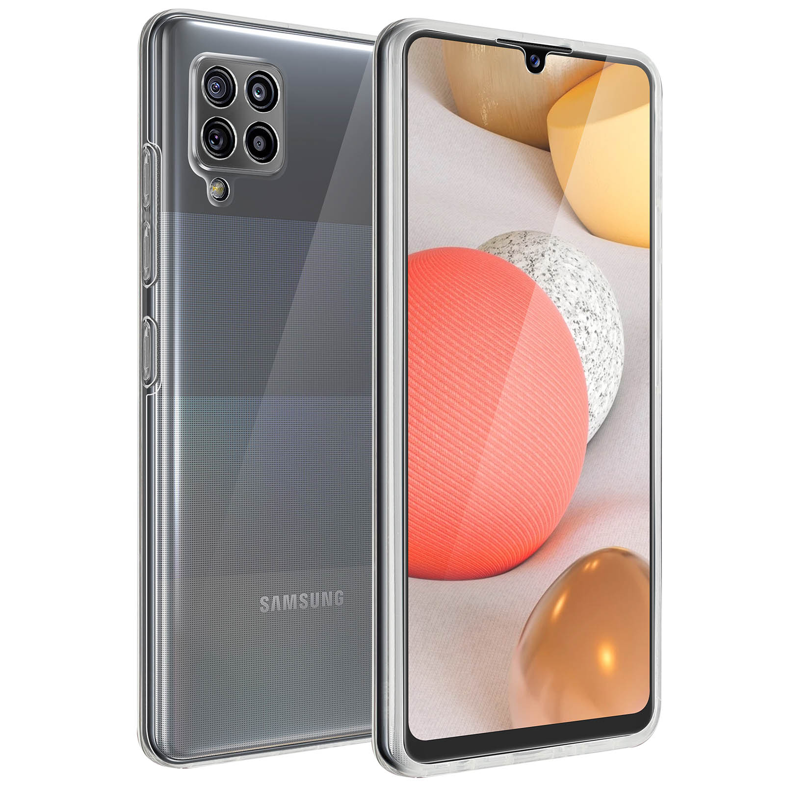 Due telefoni in una custodia trasparente. Uno mostra il display. La custodia è trasparente.