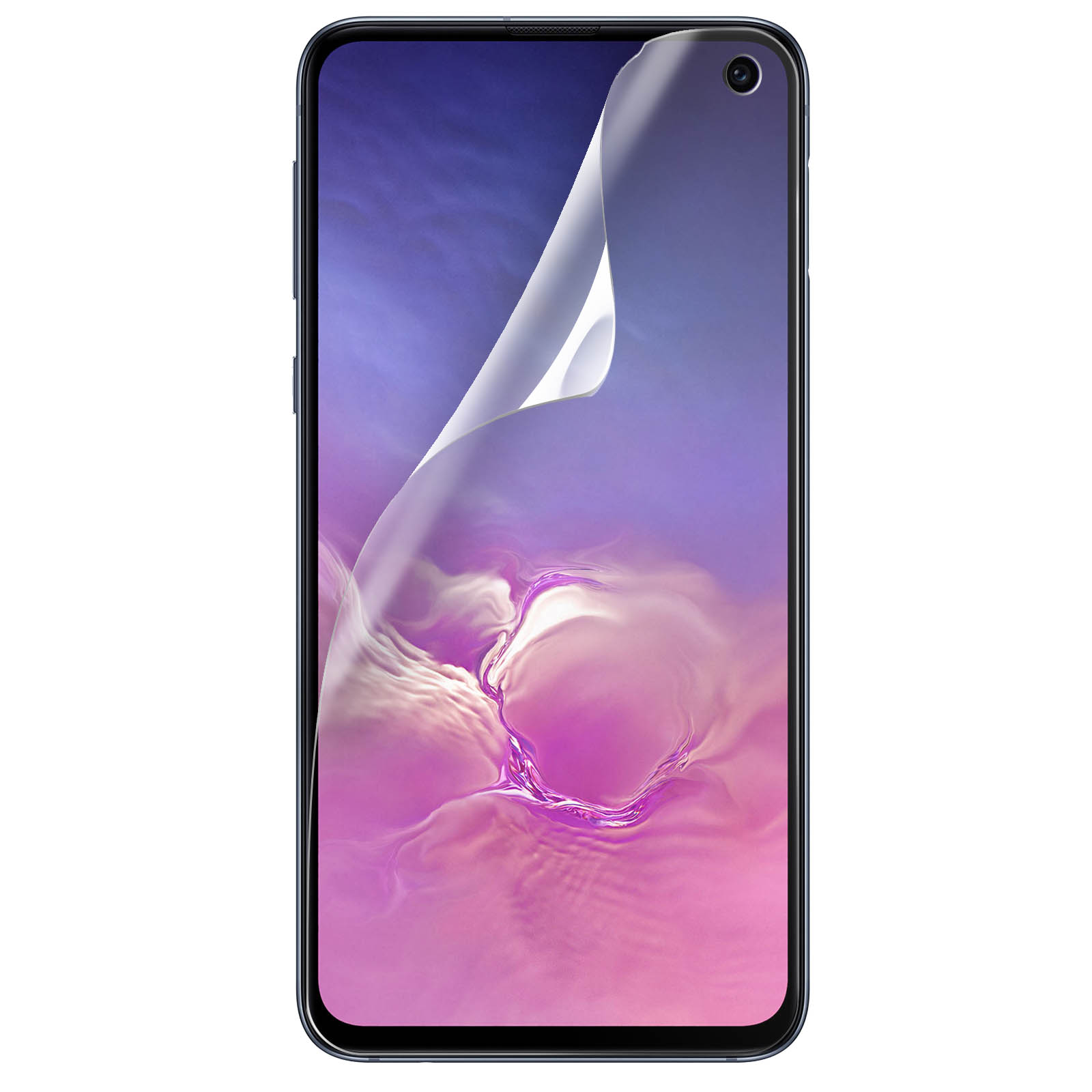 Telefono con protezione schermo che si stacca. Lo schermo del telefono mostra uno sfondo colorato.