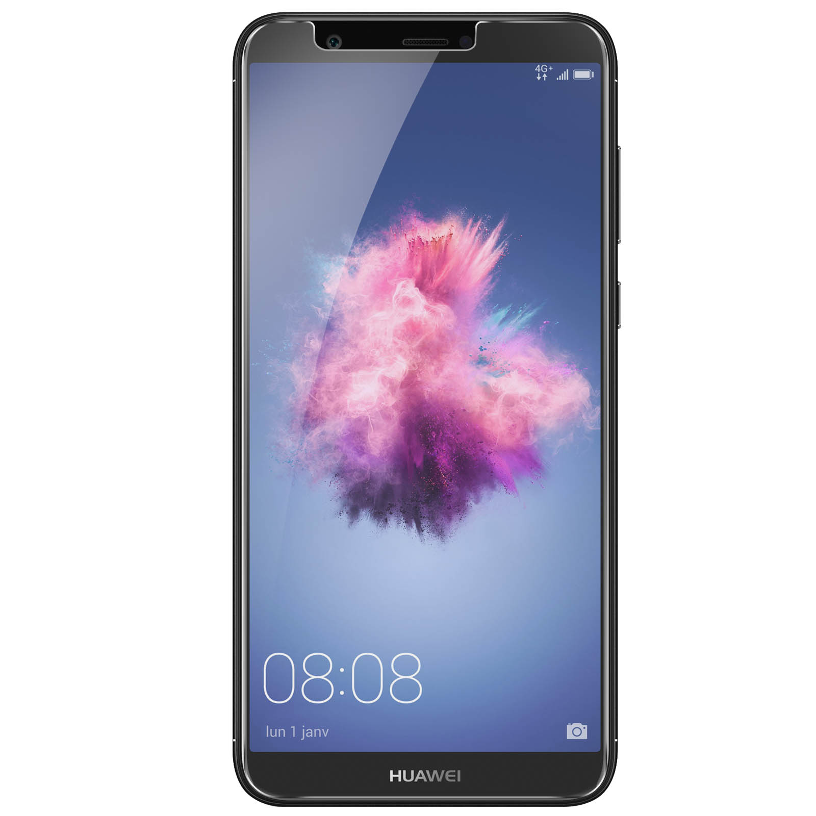 Telefono nero con display colorato, con logo Huawei.