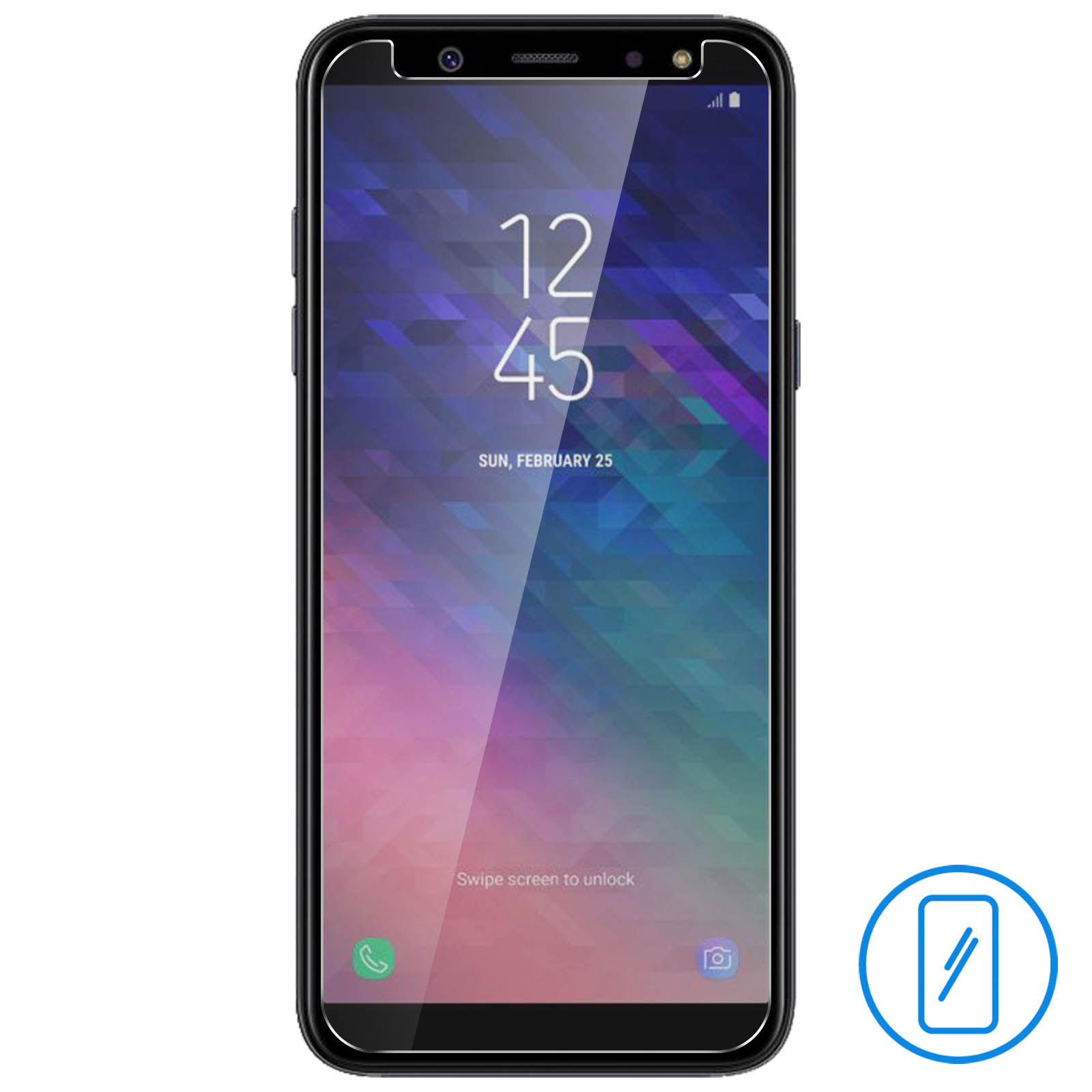 Uno smartphone nero con una protezione per lo schermo applicata. Mostra l'ora e la data.