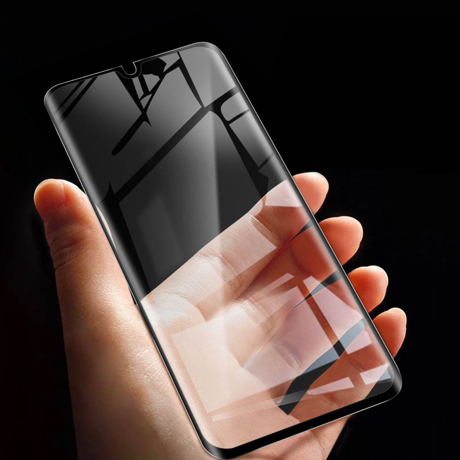 Rand Samsung Galaxy A70) 9H AVIZAR Gehärtetes Härtegrad, Schwarz Glas-Folien(für mit Schutzfolie Glas