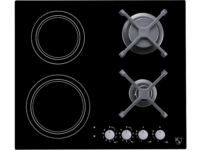 K&H 4 Zonen Hybrid Kombi Glas Gas Elektro 60cm Kochfeld Erdgas Autark Eigebaut 4Z-HEG22 Gas/Elektrokochfeld (600 mm breit, 4 Kochfelder)
