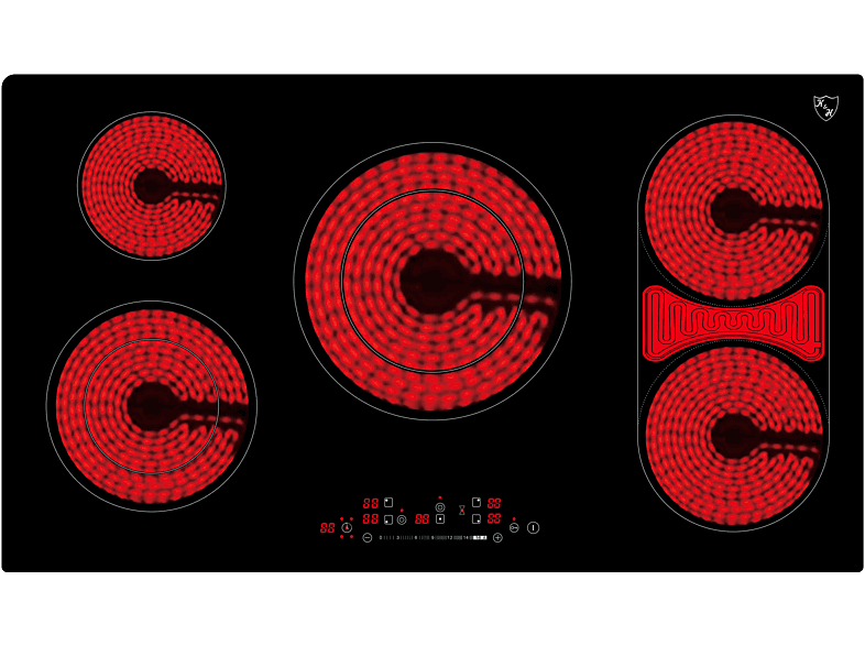 K&H 5 Zonen breit, Elektro NC-10209SL Eigebaut (900 5 Autark Kochfelder) mm Glaskeramikkochfeld Elektrokochfeld Control 90cm SLIDER