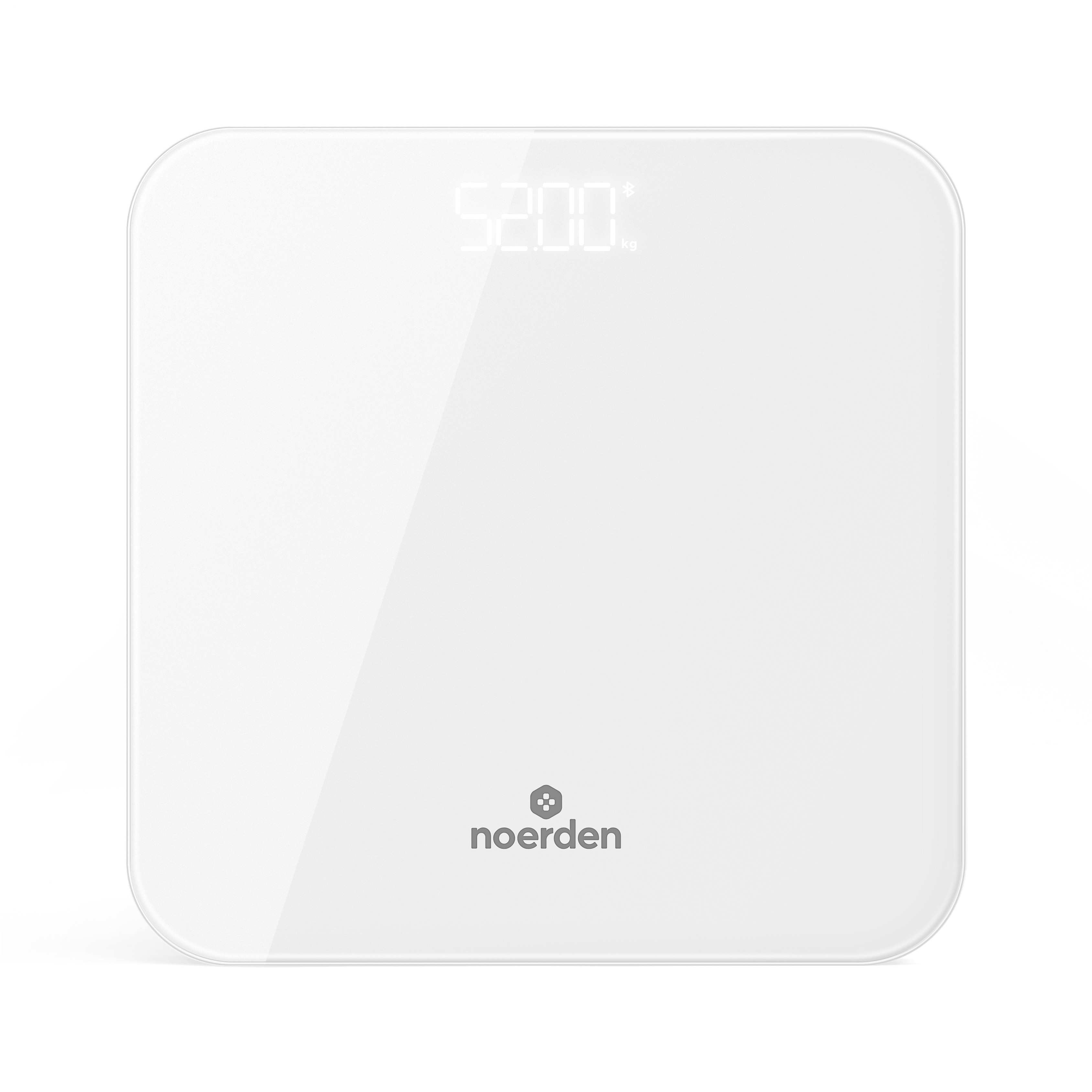 Weiße Digitalwaage mit Anzeige von 52,00 kg.