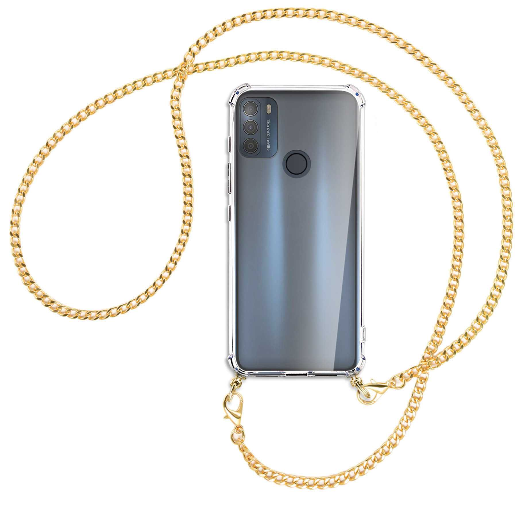 MTB MORE ENERGY Umhänge-Hülle Kette Metallkette, Motorola, (gold) Backcover, mit Moto G50