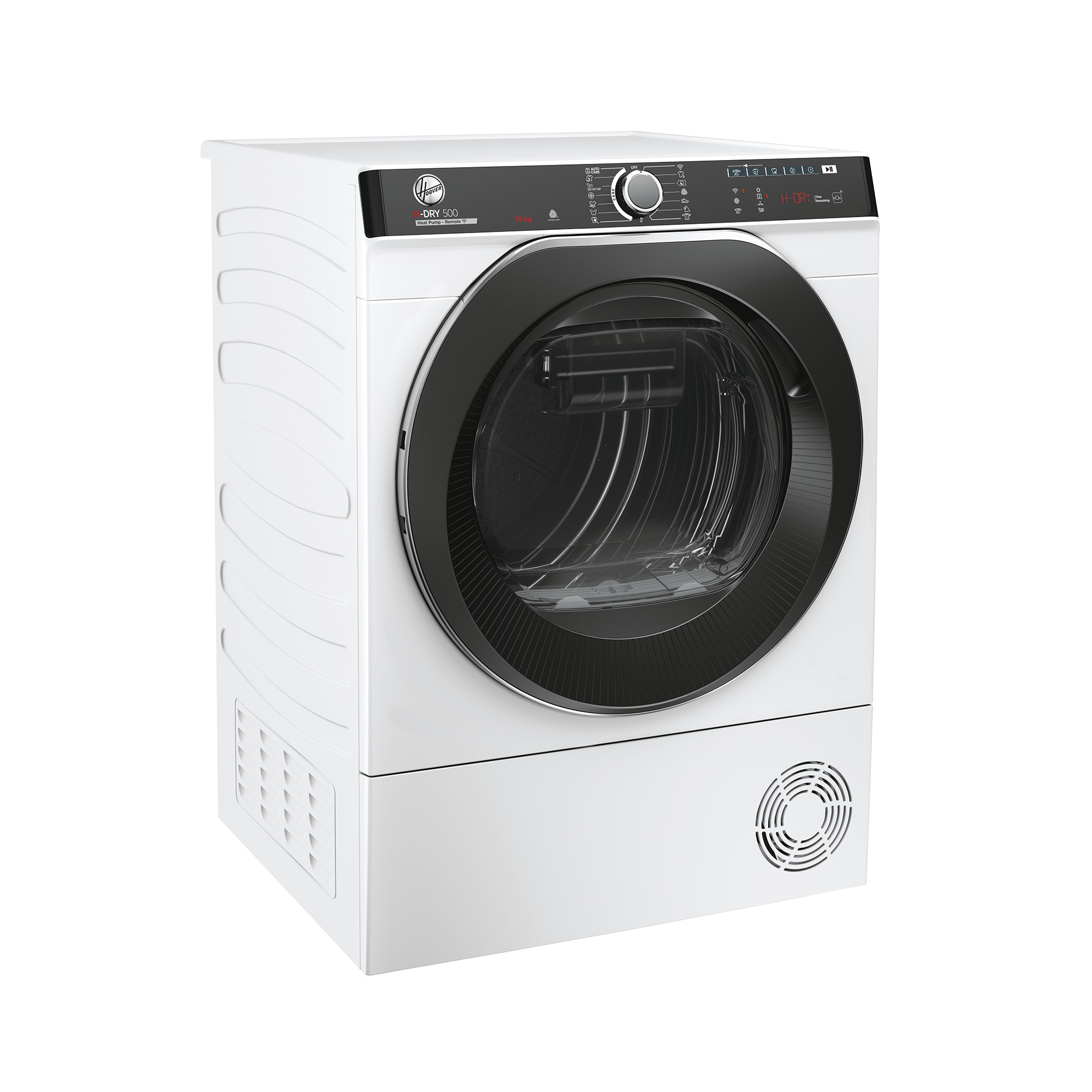Siyah kapılı beyaz bir çamaşır makinesi. Modern bir kurutma makinesi.