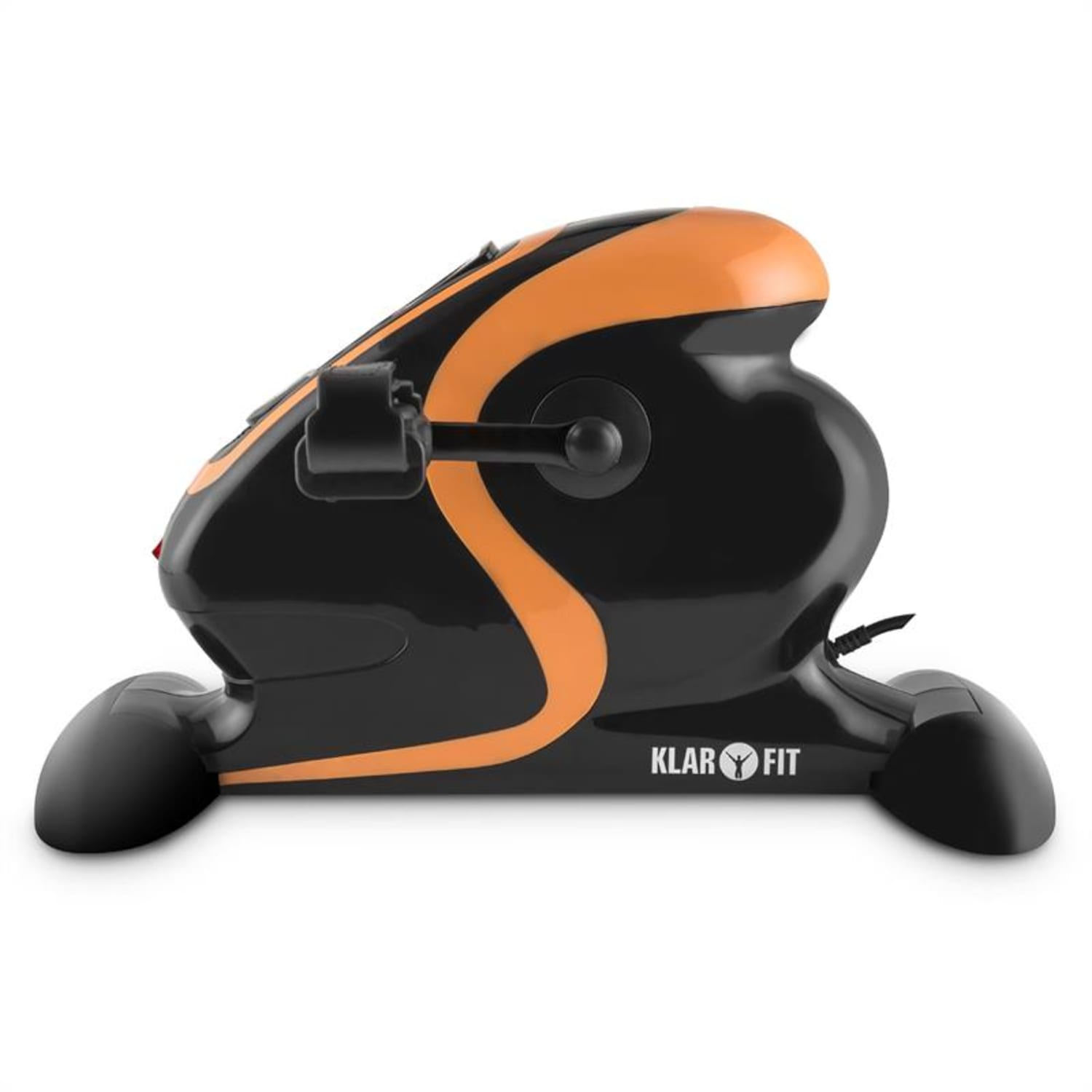 Schwarz-oranges Trainingsfahrrad mit Klarfit-Logo, für Beinübungen konzipiert.