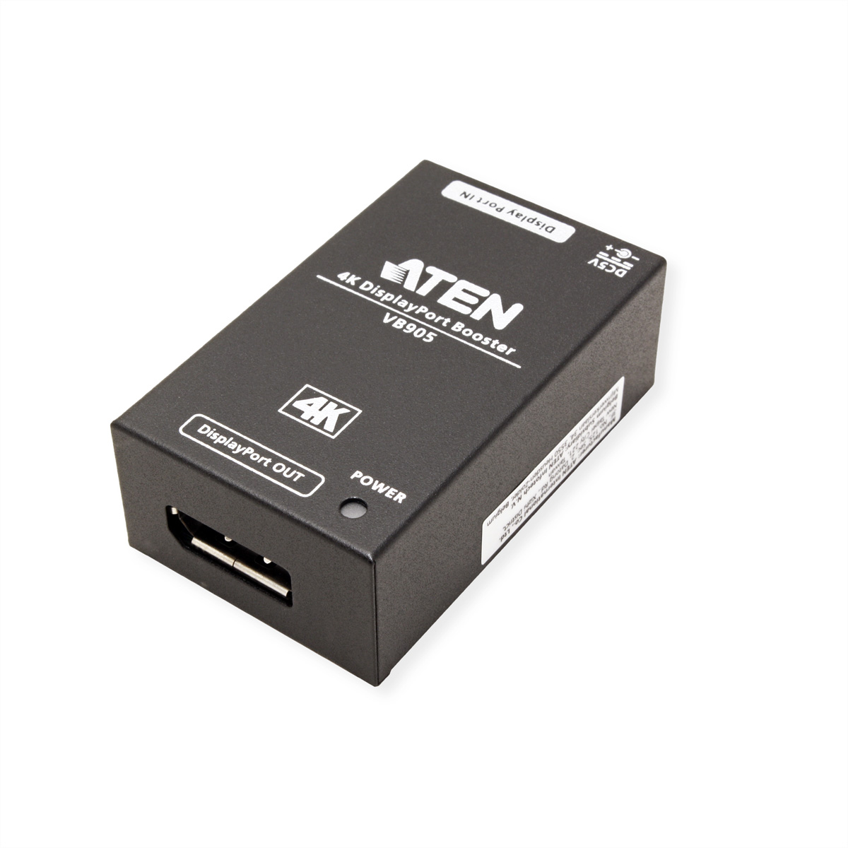 Czarny ATEN 4K DisplayPort Booster VB905. Z portami i wskaźnikiem zasilania.