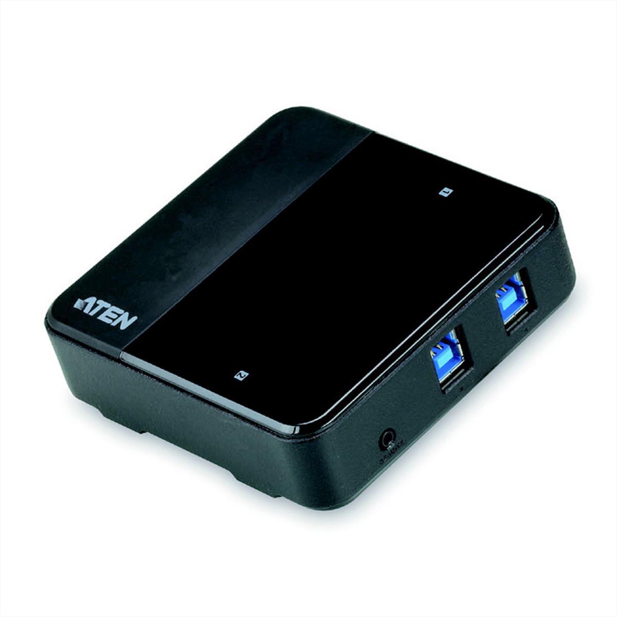 Silver HDMI splitter with input and output ports, against a white background.