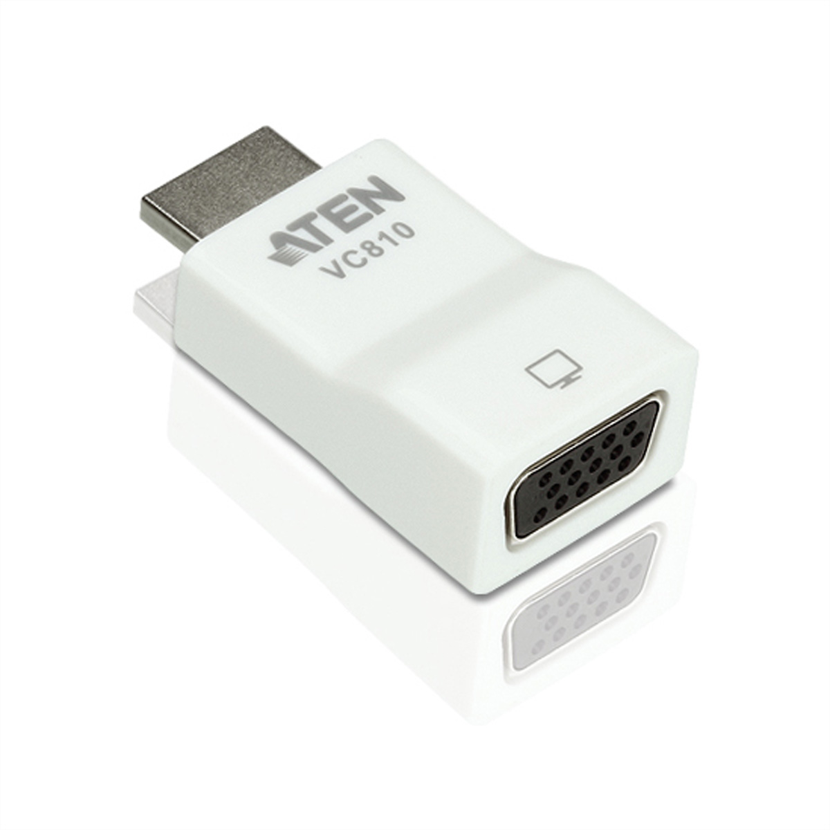 Weißer ATEN-Adapter mit USB-C- und VGA-Anschluss.