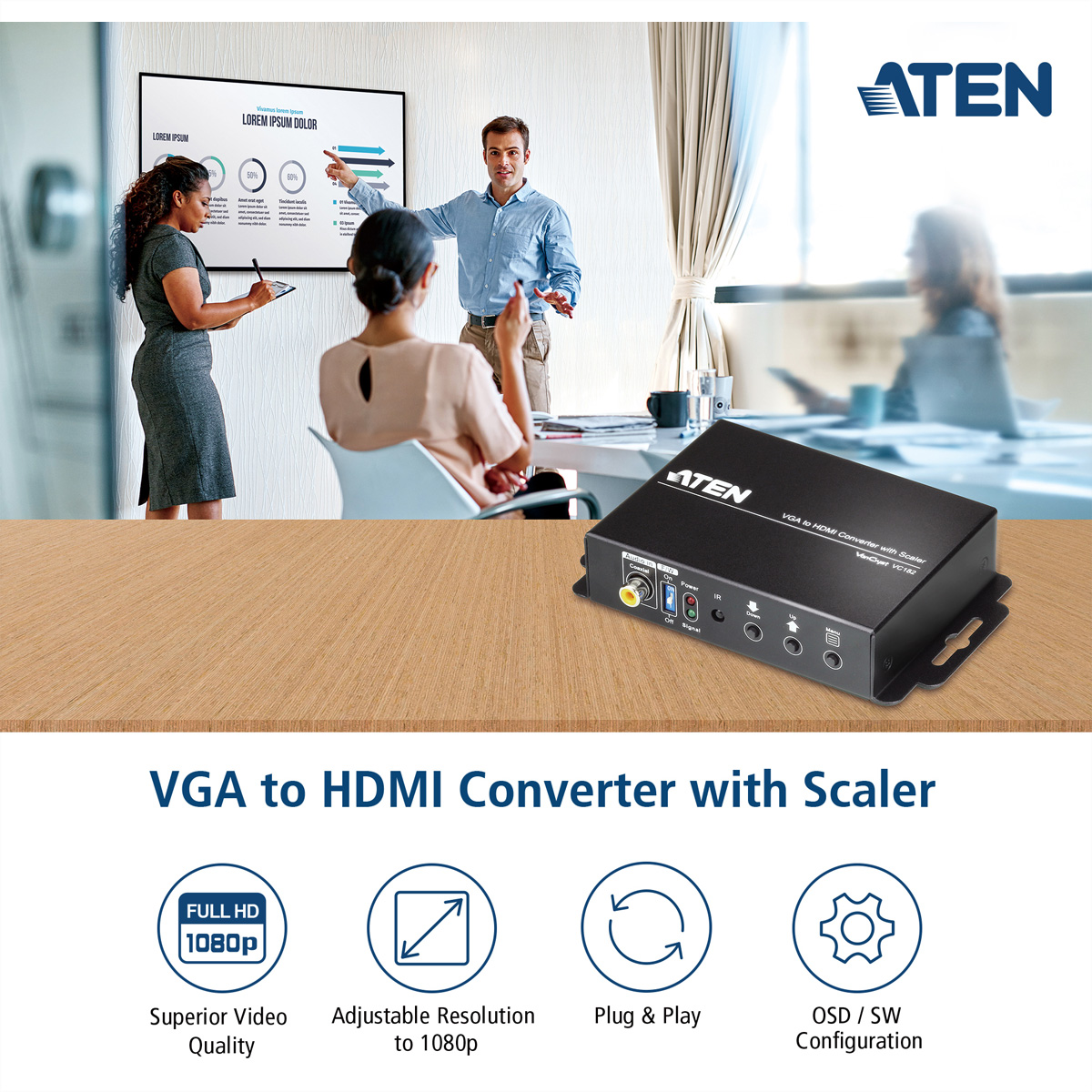 Skalierfunktion HDMI ATEN mit VC182 VGA-HDMI zu VGA Konverter Adapter