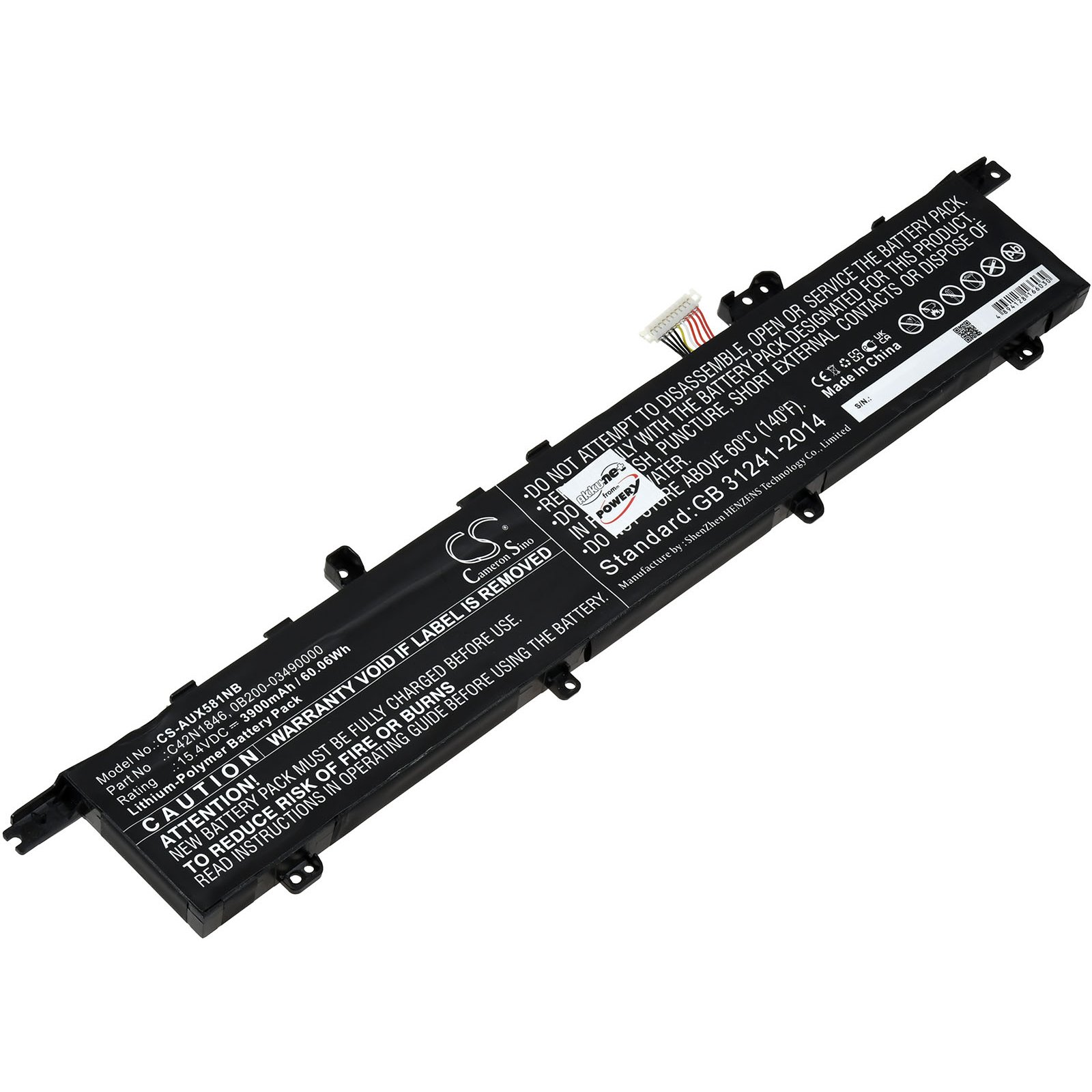 UX581GV-H2037T 3900mAh Akku Volt, Asus für ZenBook 15.4 Li-Polymer Akku, POWERY