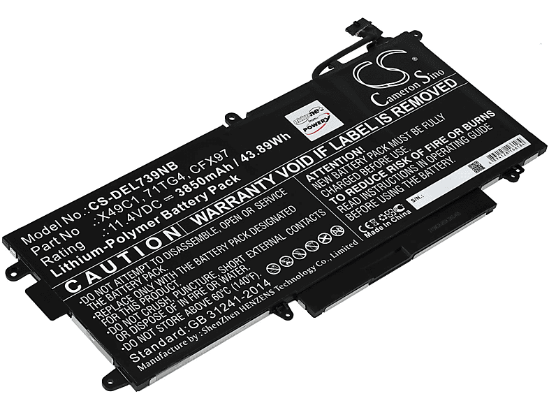 POWERY Akku kompatibel mit Dell Typ CFX97 Li-Polymer Akku, 11.4 Volt, 3850mAh