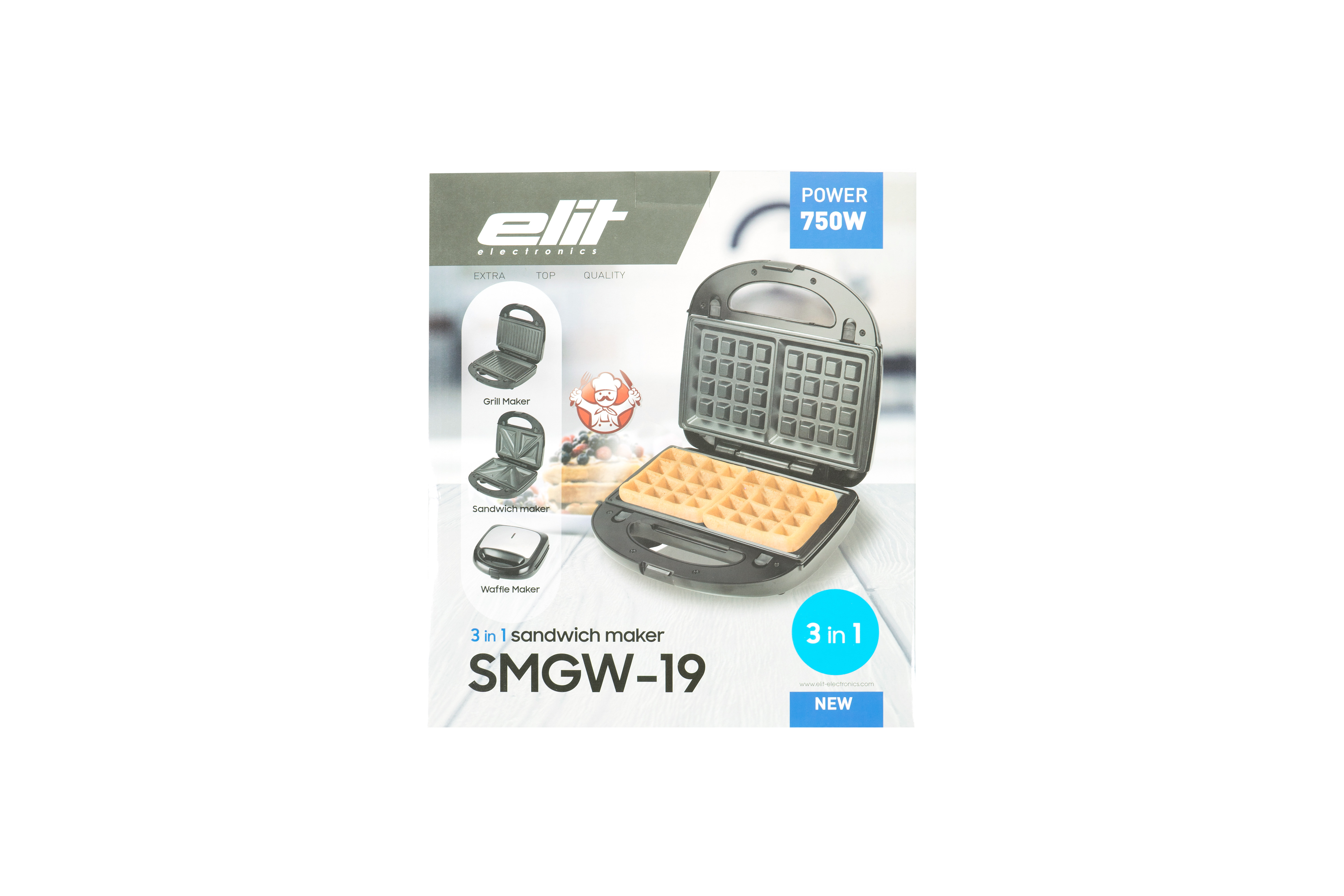 ELIT ELECTRONICS SMGW-19 3-in-1 silber Sandwichmaker
